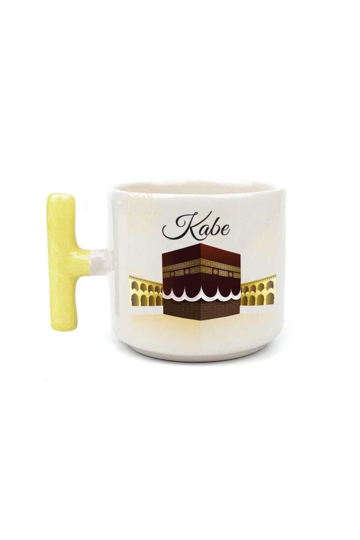 Kabe Baskılı Sarı Kulplu T Kupa Bardak Fincan Mug