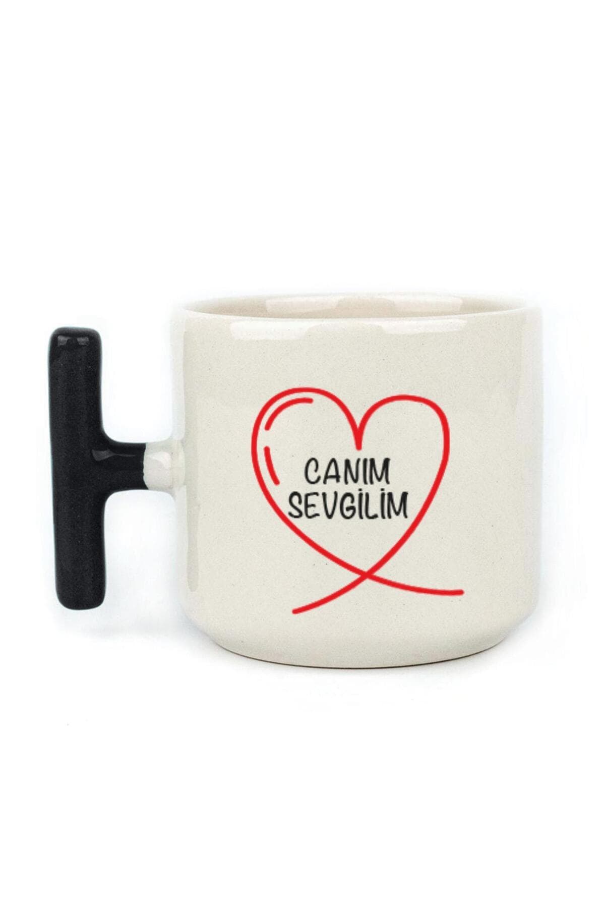 Canım Sevgilim Baskılı Siyah Kulplu T Kupa - Sevgiliye Hediye Bardak Fincan Mug