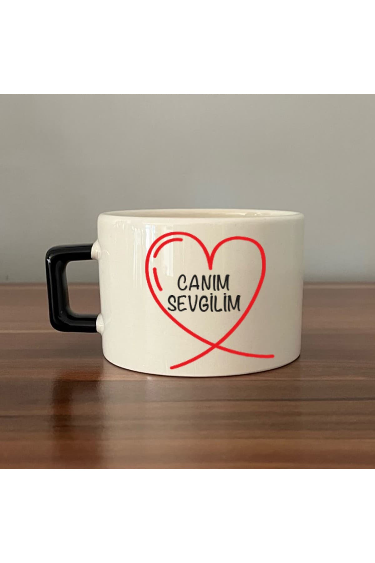 Canım Sevgilim Baskılı Siyah Kulplu Kare Kupa - Sevgiliye Hediye Bardak Fincan Mug