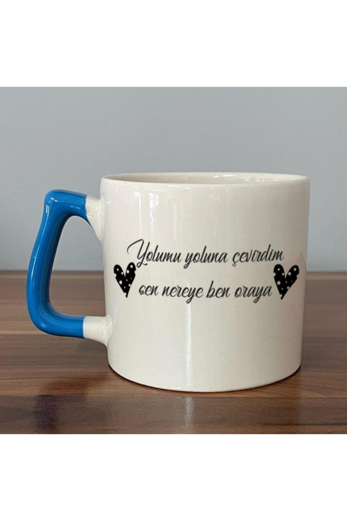 Yolumu Yoluna Çevirdim Baskılı Mavi Kulplu Prime Kupa Bardak Fincan Mug