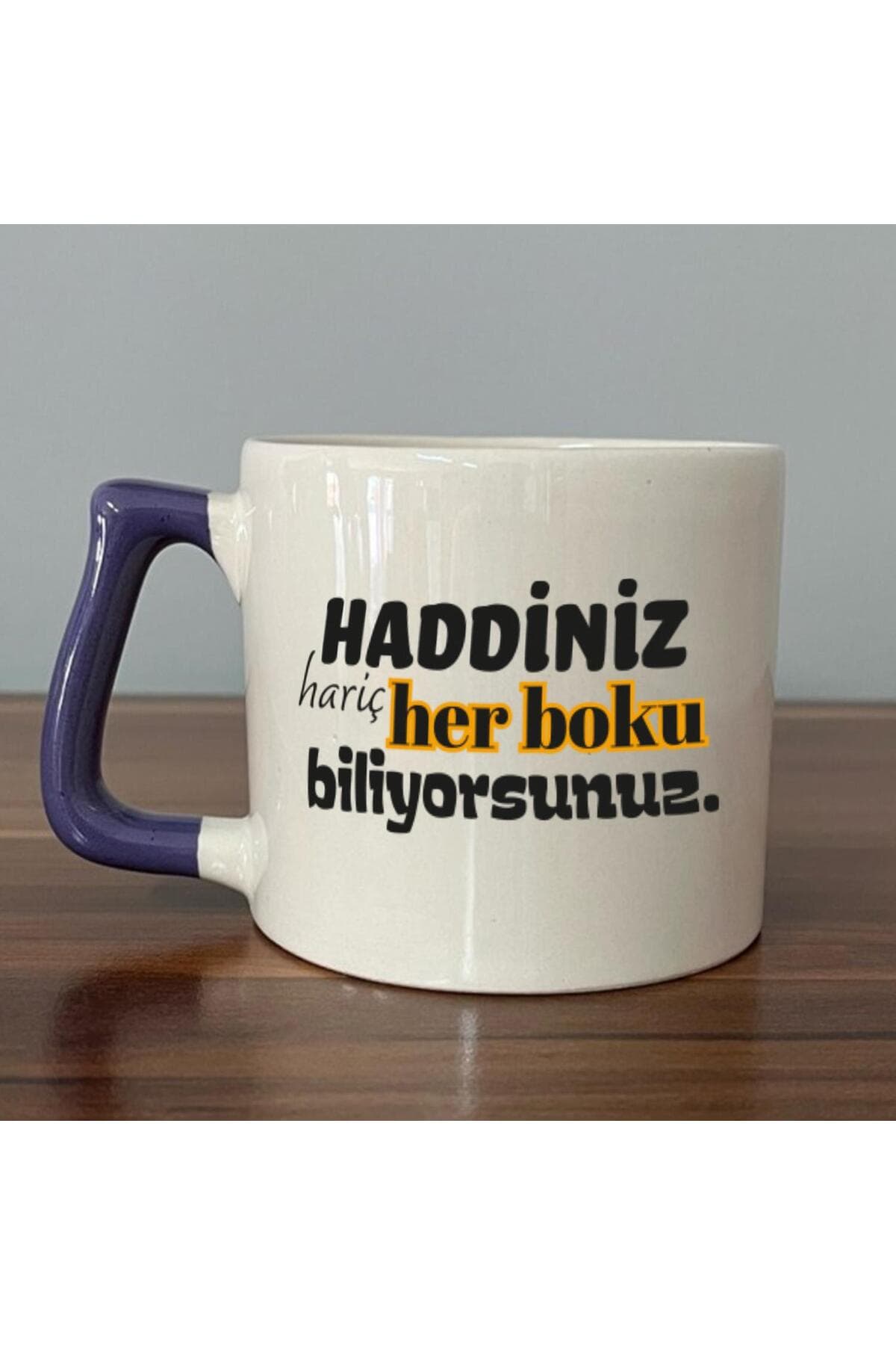 Haddiniz Hariç Her B*ku Biliyorsunuz Baskılı Mor Kulplu Prime Kupa - Komik Hediye Bardak Fincan Mug