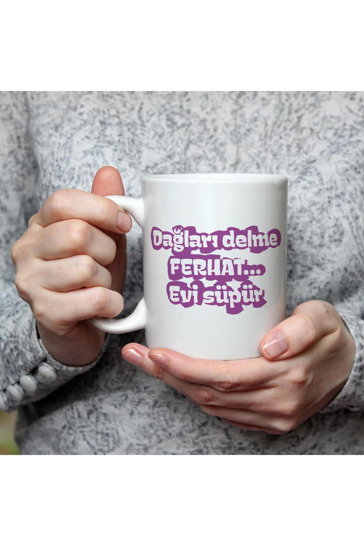 Dağları Delme Ferhat Evi Süpür Baskılı Beyaz Kupa - Kadınlar Günü Hediyesi Bardak Fincan Mug