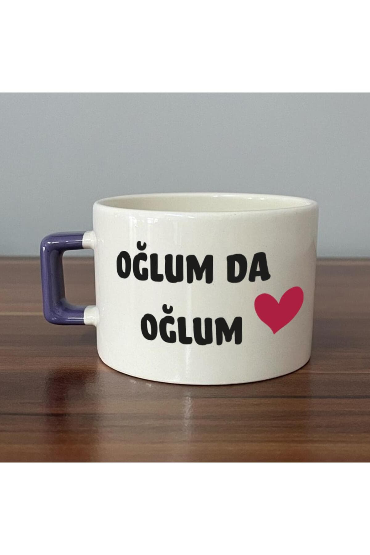 Oğlum Da Oğlum Baskılı Mor Kulplu Kare Kupa Bardak Fincan Mug