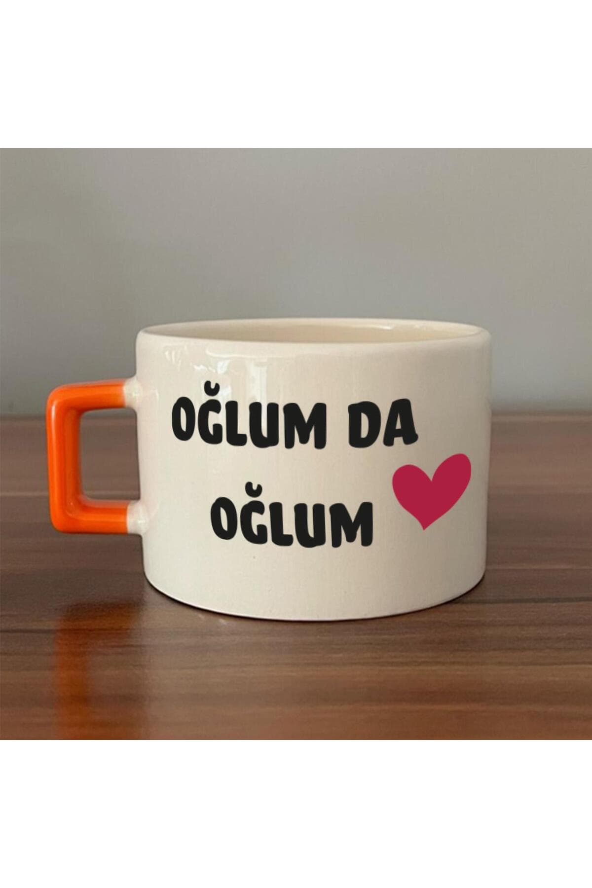 Anam Da Anam Baskılı Turuncu Kulplu Kare Kupa - Kadınlar Günü Hediyesi Bardak Fincan Mug