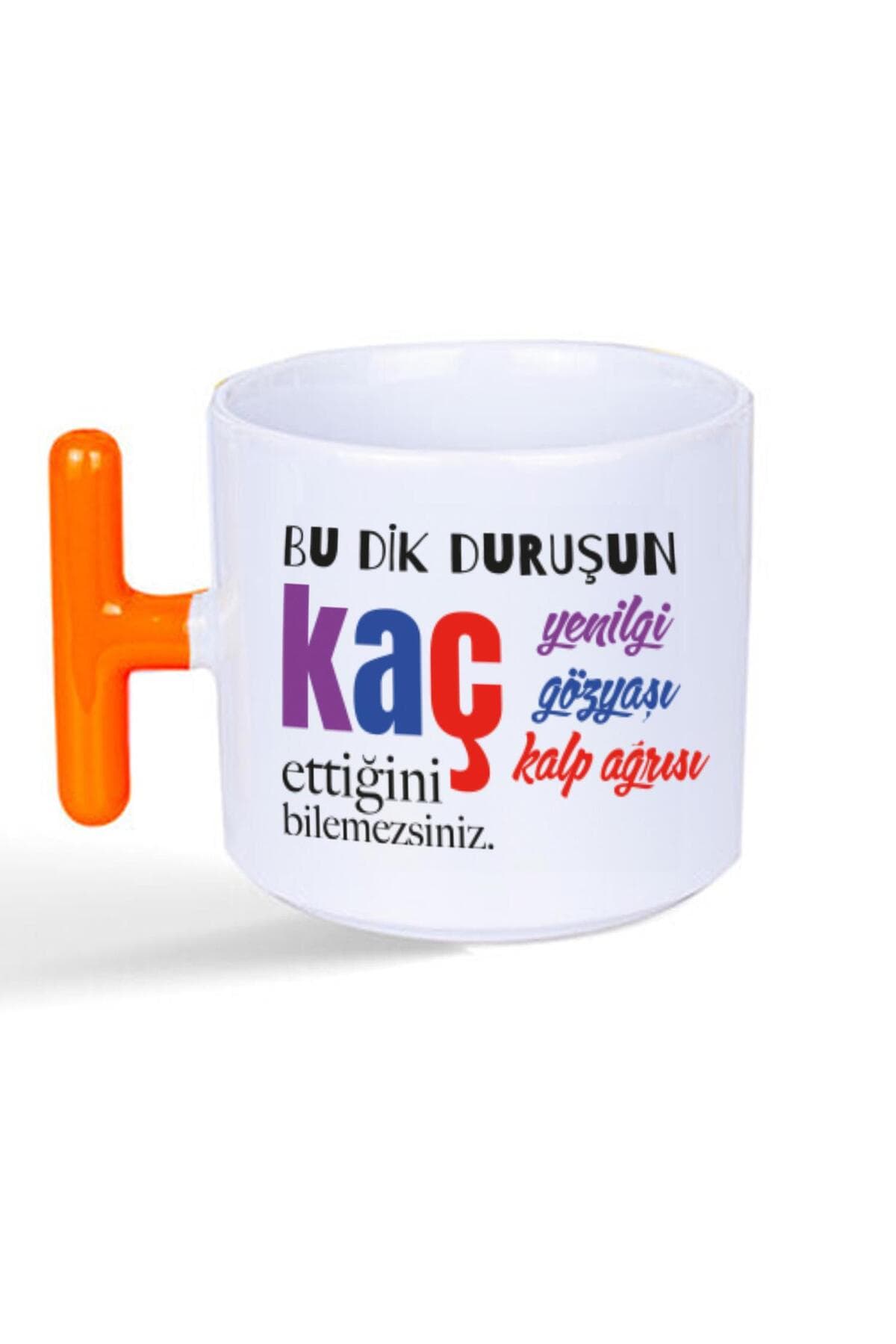 Bu Dik Duruşun Baskılı Turuncu Kulplu T Kupa - Kadınlar Günü Hediyesi Bardak Fincan Mug