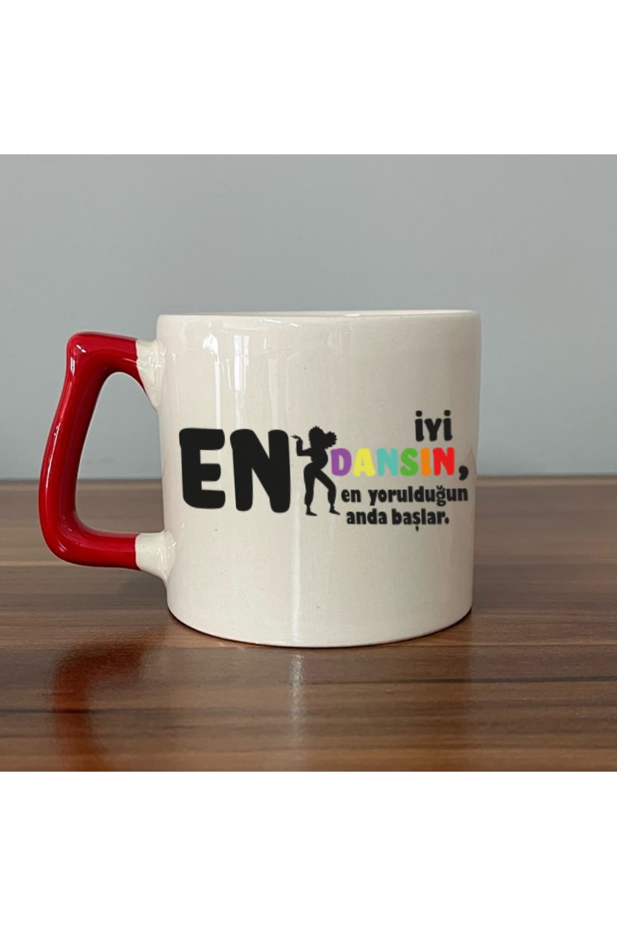 En İyi Dansın Baskılı Kırmızı Kulplu Prime Kupa - Kadınlar Günü Hediyesi Bardak Fincan Mug