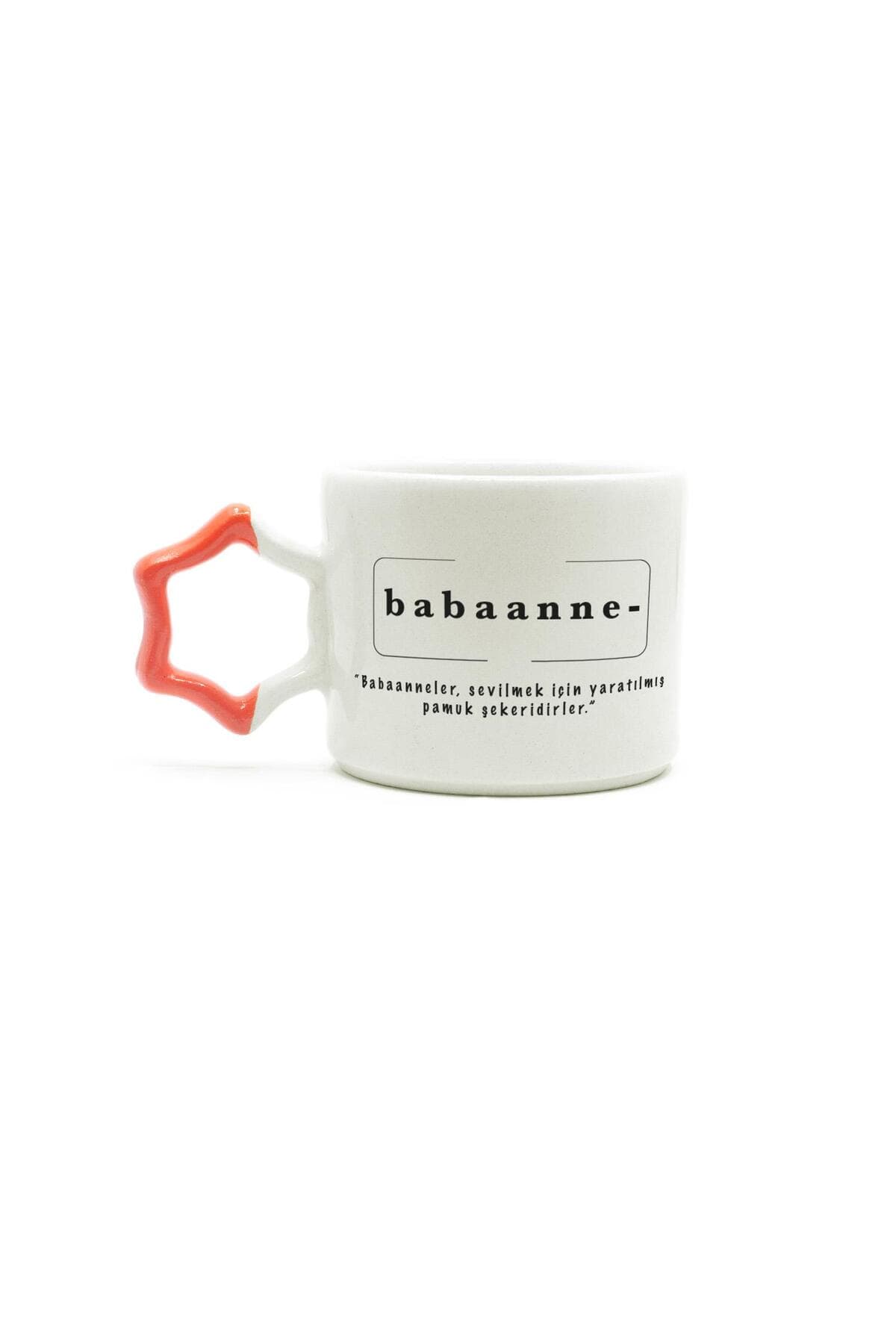 Babaanne Baskılı Turuncu Kulplu Yıldız Kupa - Babaanneye Hediye Bardak Fincan Mug