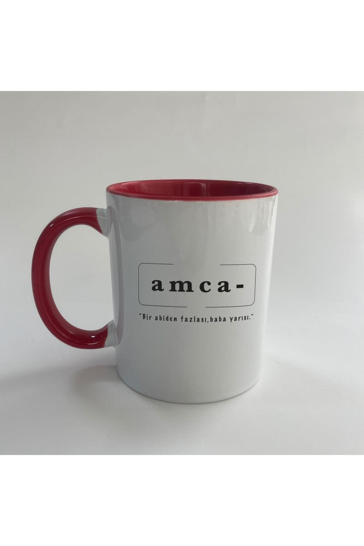 Amca Baskılı İçi ve Kulbu Renkli Mega Kupa - Amcaya Hediye Bardak Fincan Mug