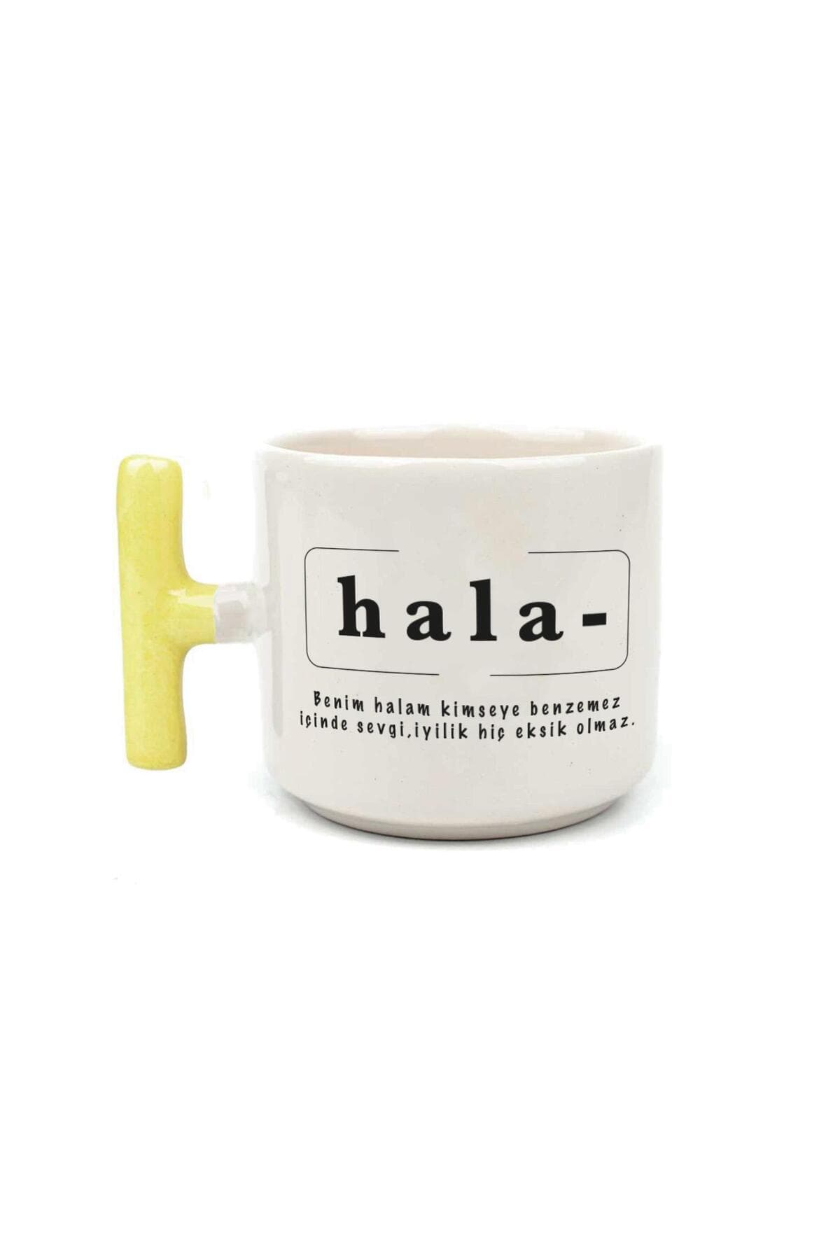 Hala Baskılı Sarı Kulplu T Kupa - Halaya Hediye Bardak Fincan Mug