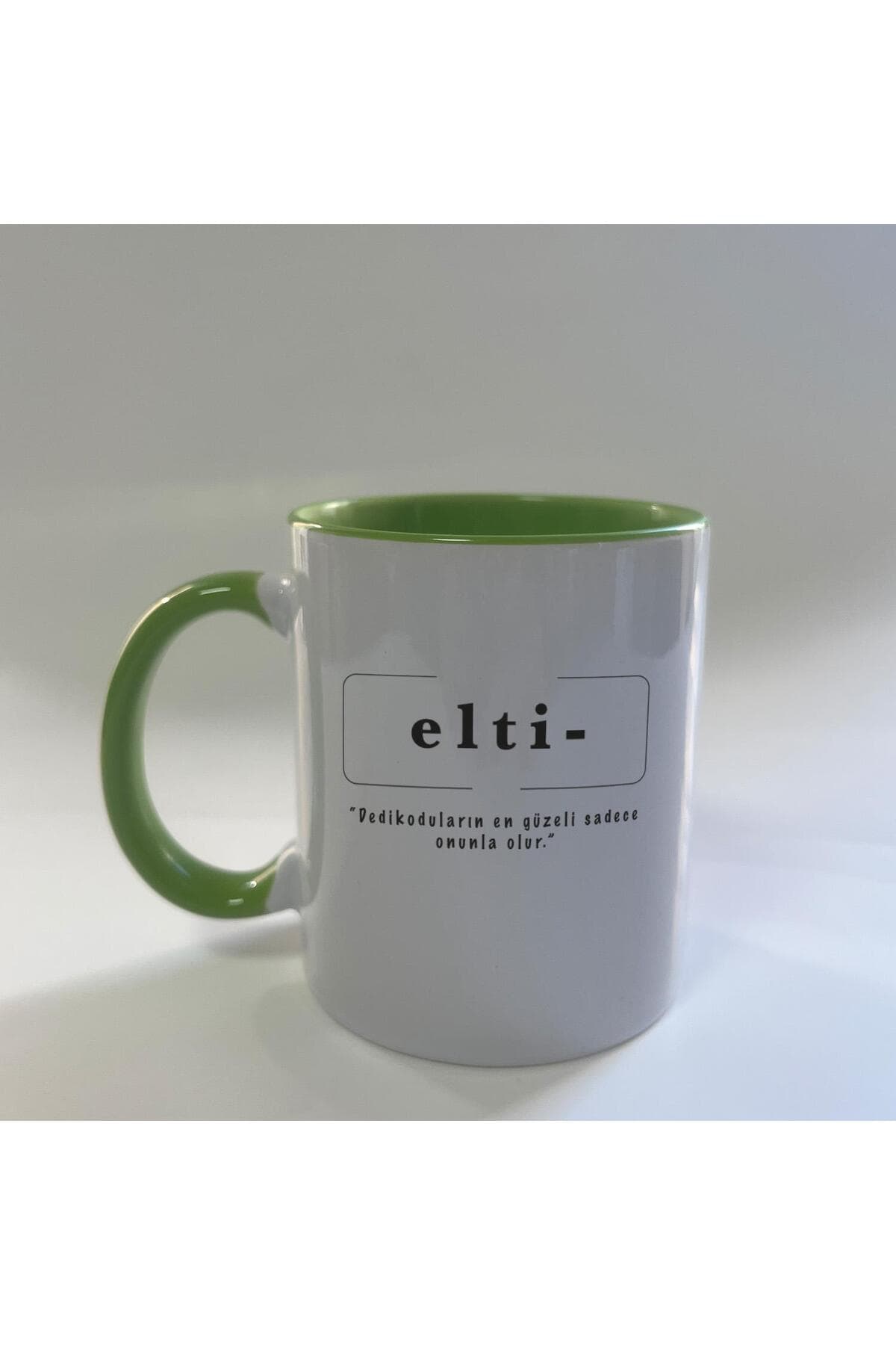 Elti Baskılı Yeşil İçi ve Kulbu Renkli Mega Kupa - Eltiye Hediye Bardak Fincan Mug