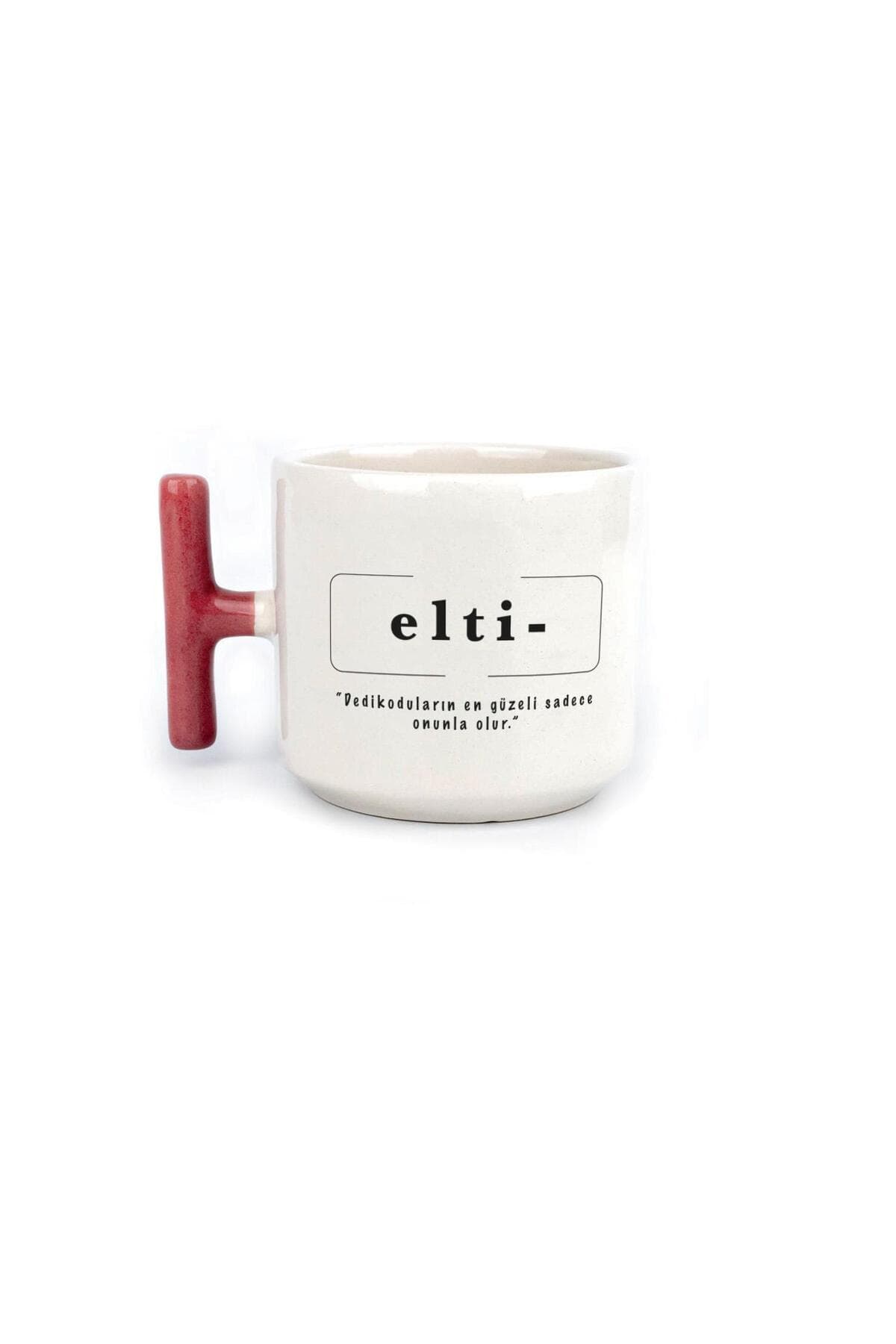 Elti Baskılı Kırmızı Kulplu T Kupa - Eltiye Hediye Bardak Fincan Mug