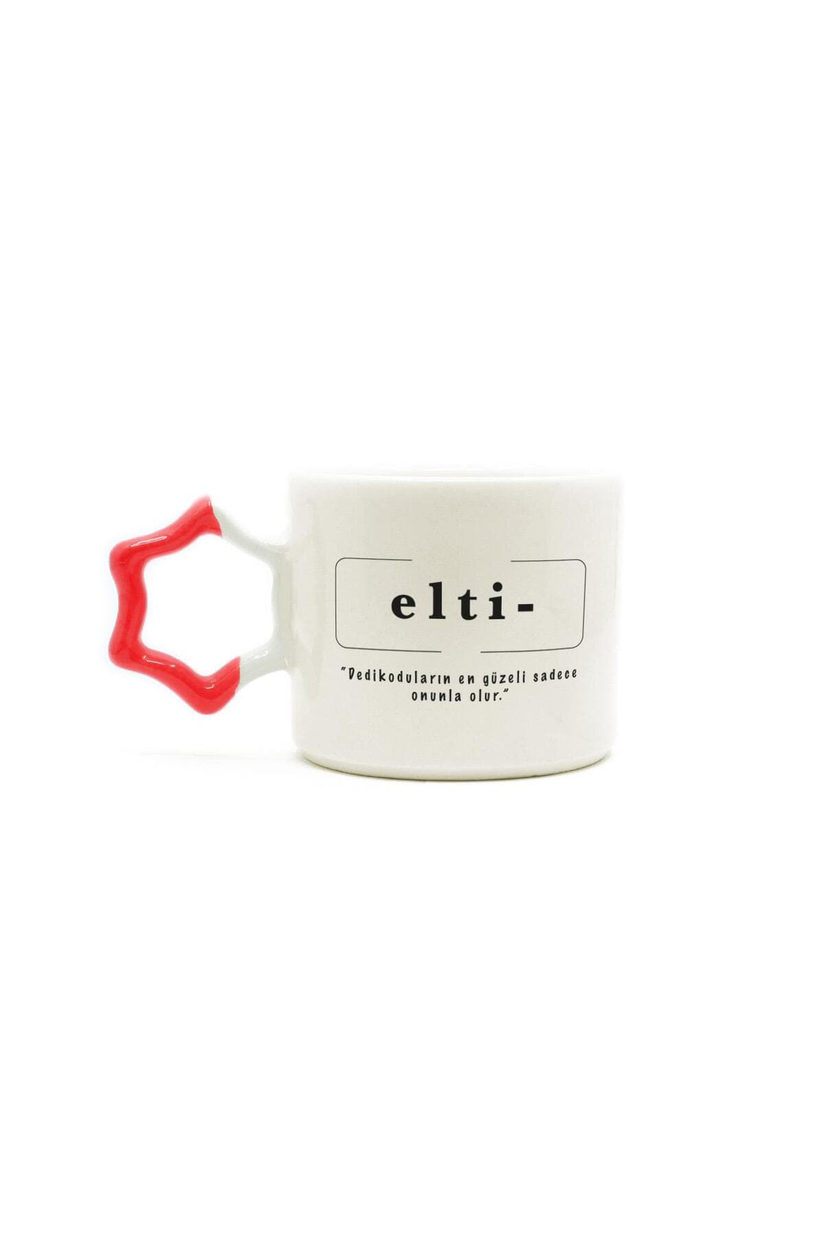 Elti Baskılı Kırmızı Kulplu Yıldız Kupa - Eltiye Hediye Bardak Fincan Mug