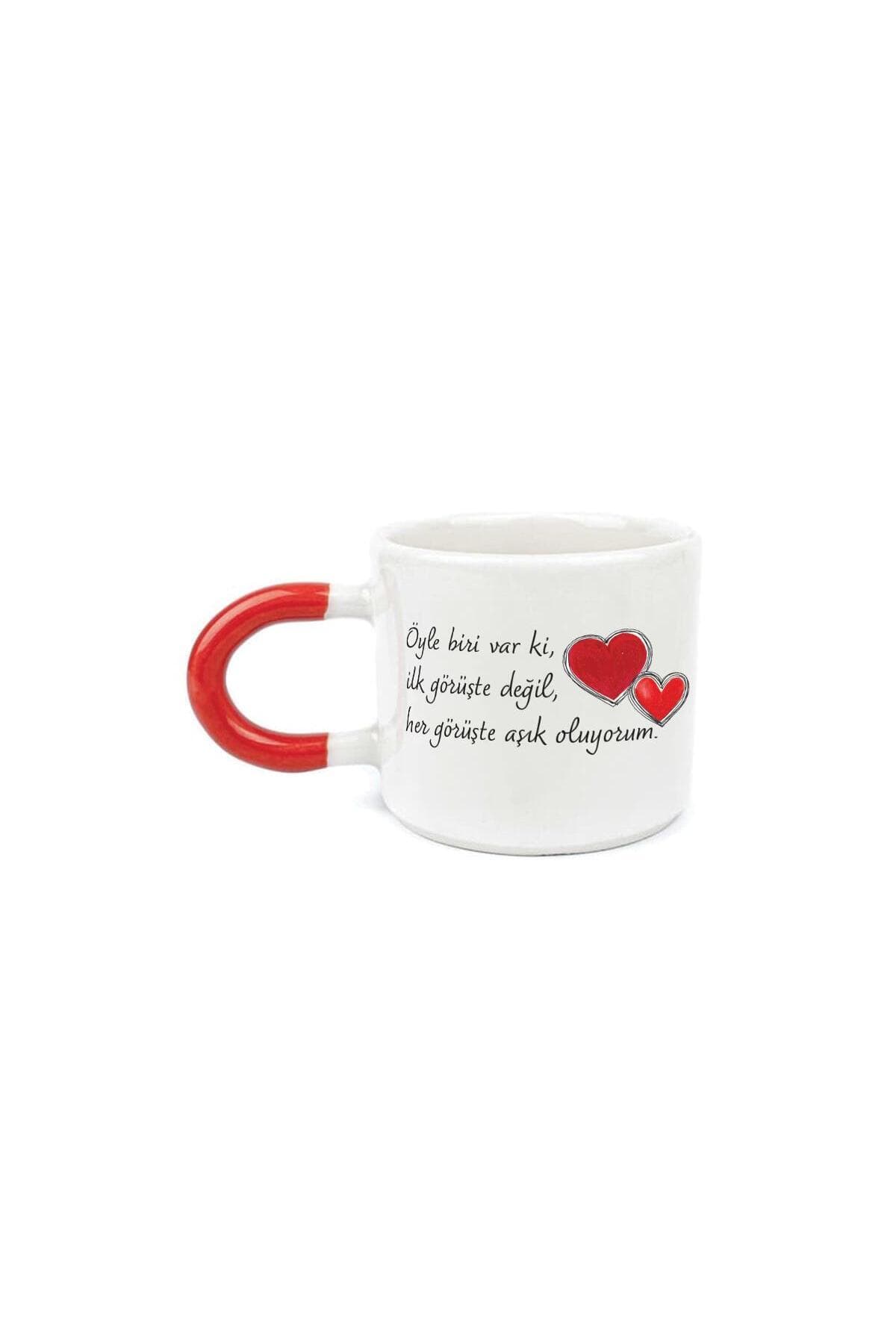 Öyle Biri Var Ki Baskılı Kırmızı Kulplu U Kupa Bardak Fincan Mug