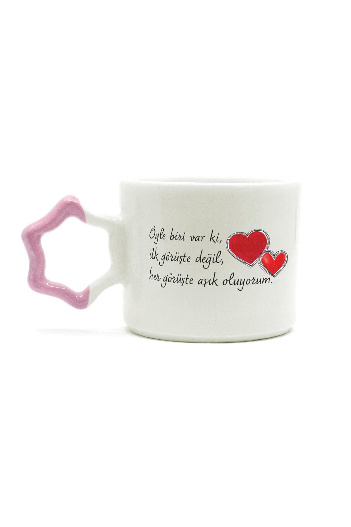 Öyle Biri Var Ki Baskılı Pembe Kulplu Yıldız Kupa Bardak Fincan Mug