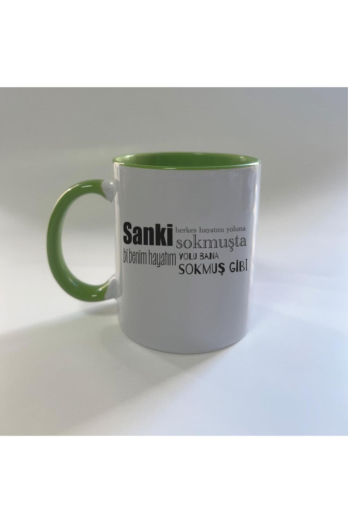 Sanki Herkes Hayatını Yoluna Sokmuşta Baskılı Yeşil İçi ve Kulbu Renkli Mega Kupa Bardak Fincan Mug