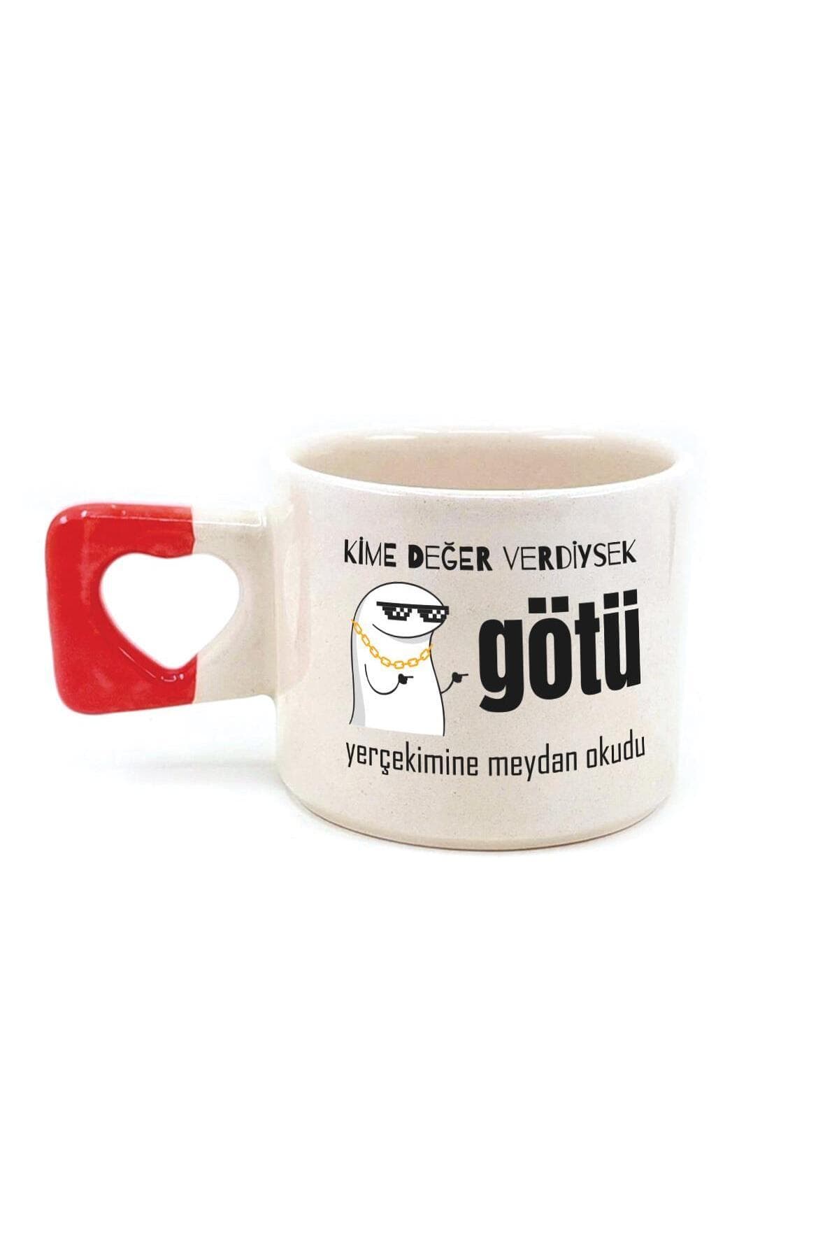 Kime Değer Verdiysek G*tü Yerçekimine Meydan Okudu Baskılı Kırmızı Kulplu Kalp Kupa - Komik Hediye