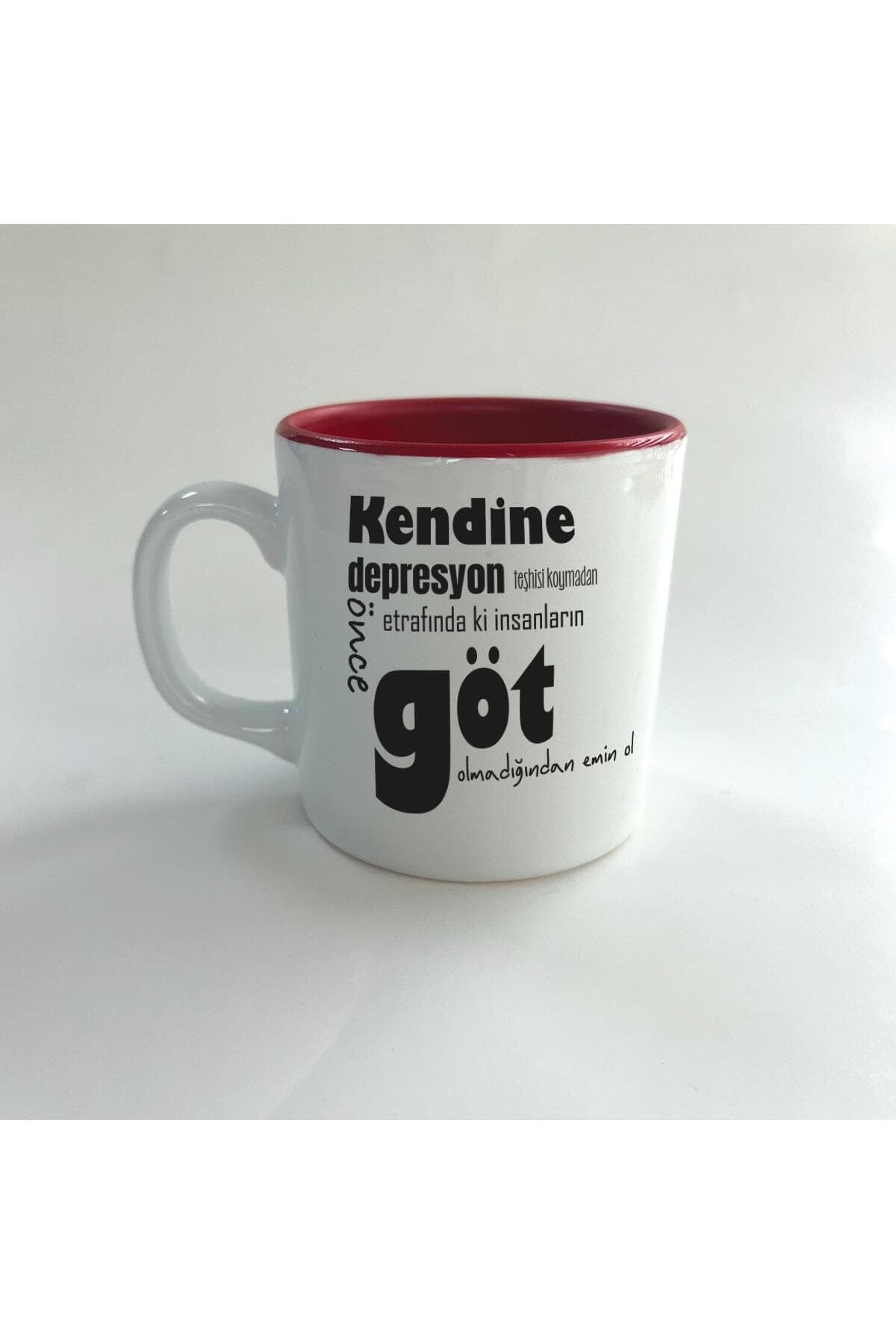 Kendine Depresyon Teşhisi Koymadan Önce Baskılı Kırmızı İçi Renkli Multi Kupa Bardak Fincan Mug