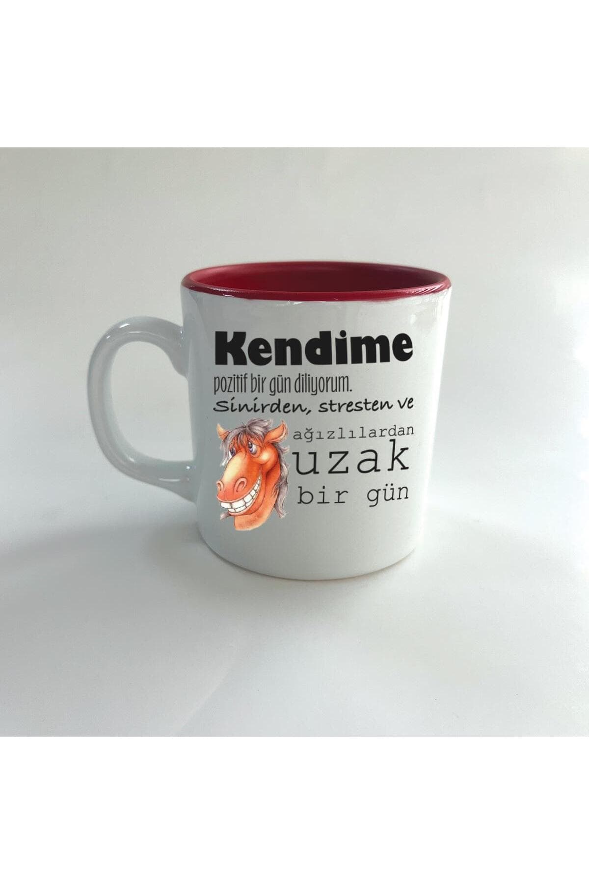 Kendime Pozitif Bir Gün Diliyorum Baskılı Kırmızı İçi Renkli Multi Kupa Bardak Fincan Mug