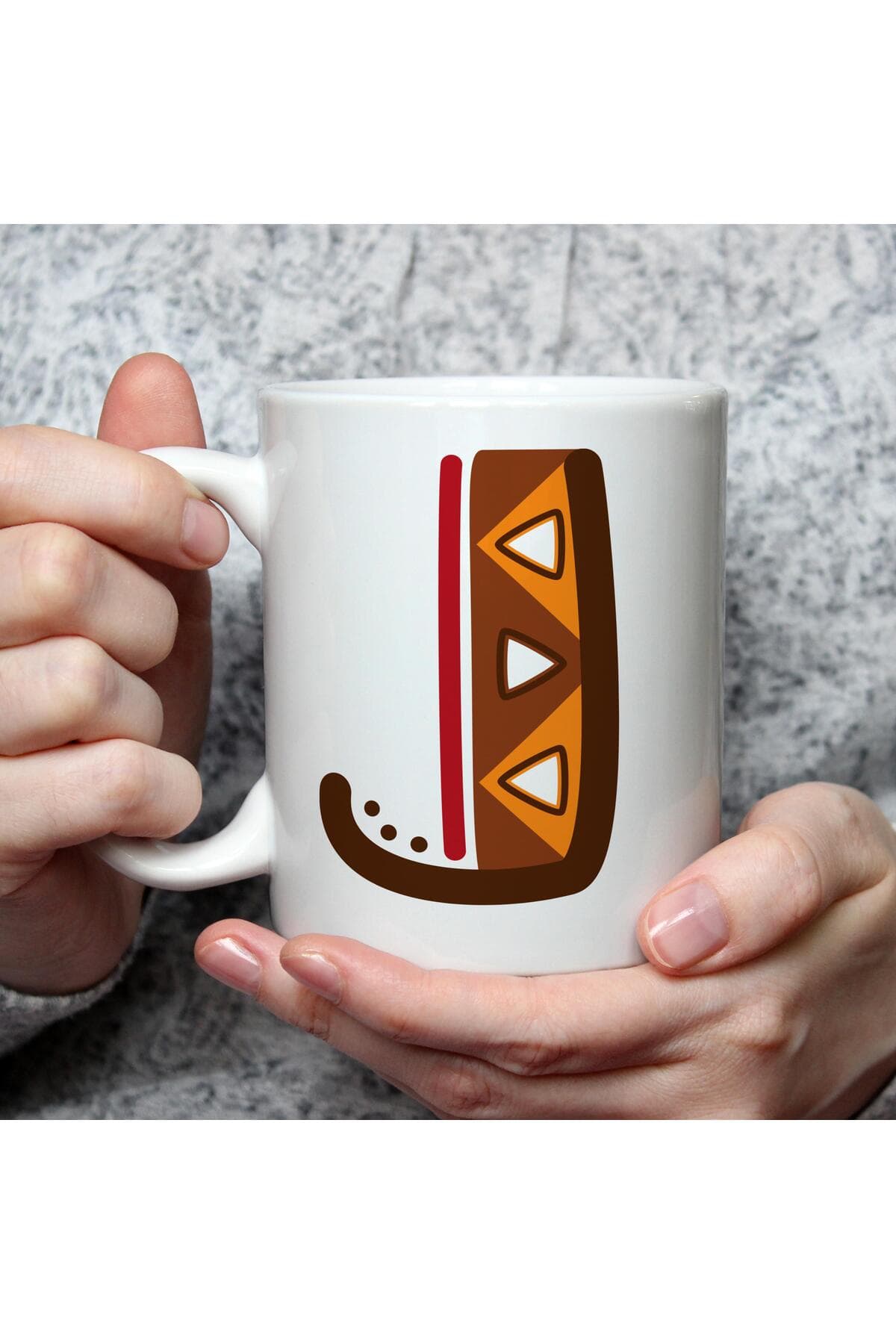 Safari J Harf Baskılı Beyaz Kupa Bardak Fincan Mug