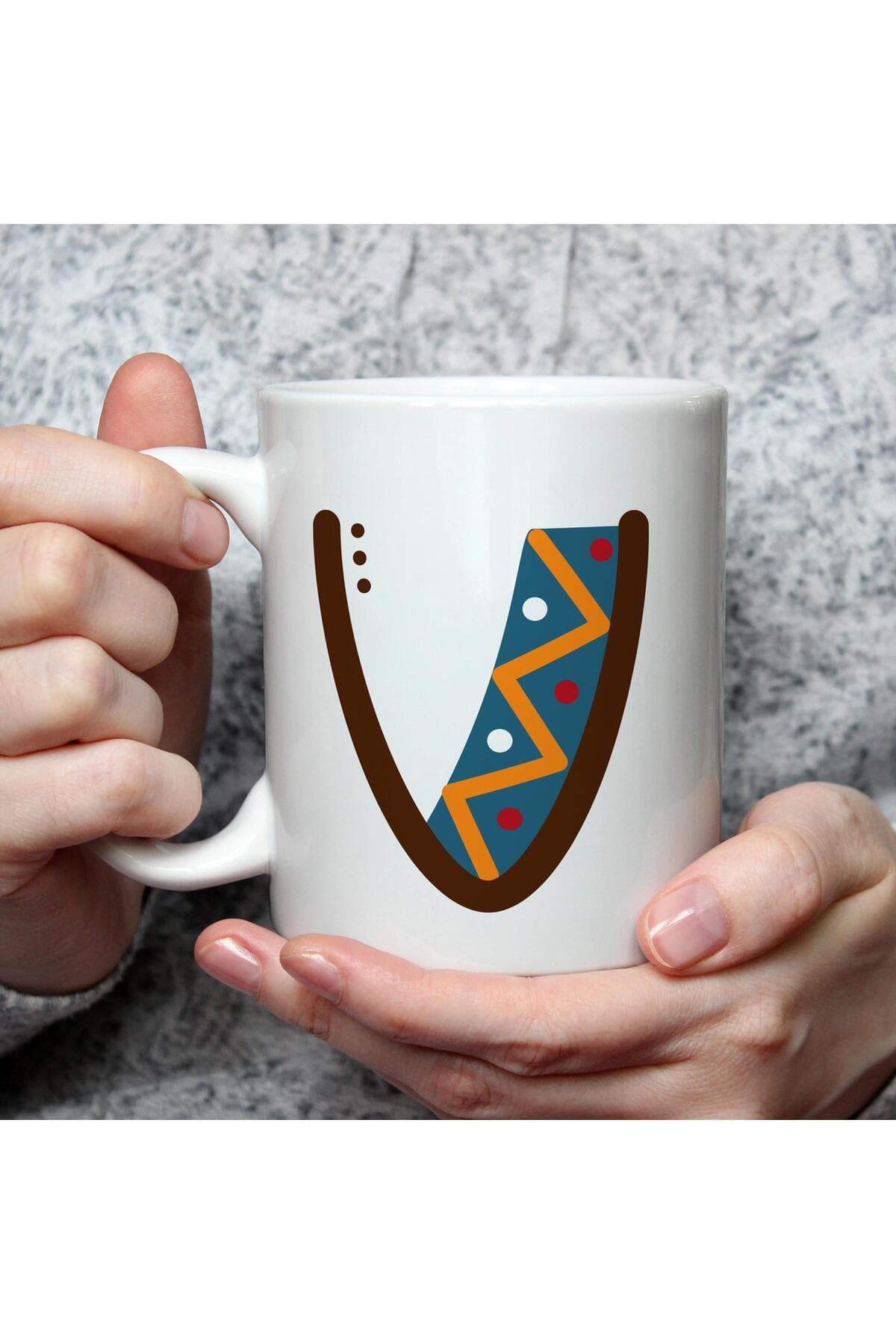 Safari V Harf Baskılı Beyaz Kupa Bardak Fincan Mug