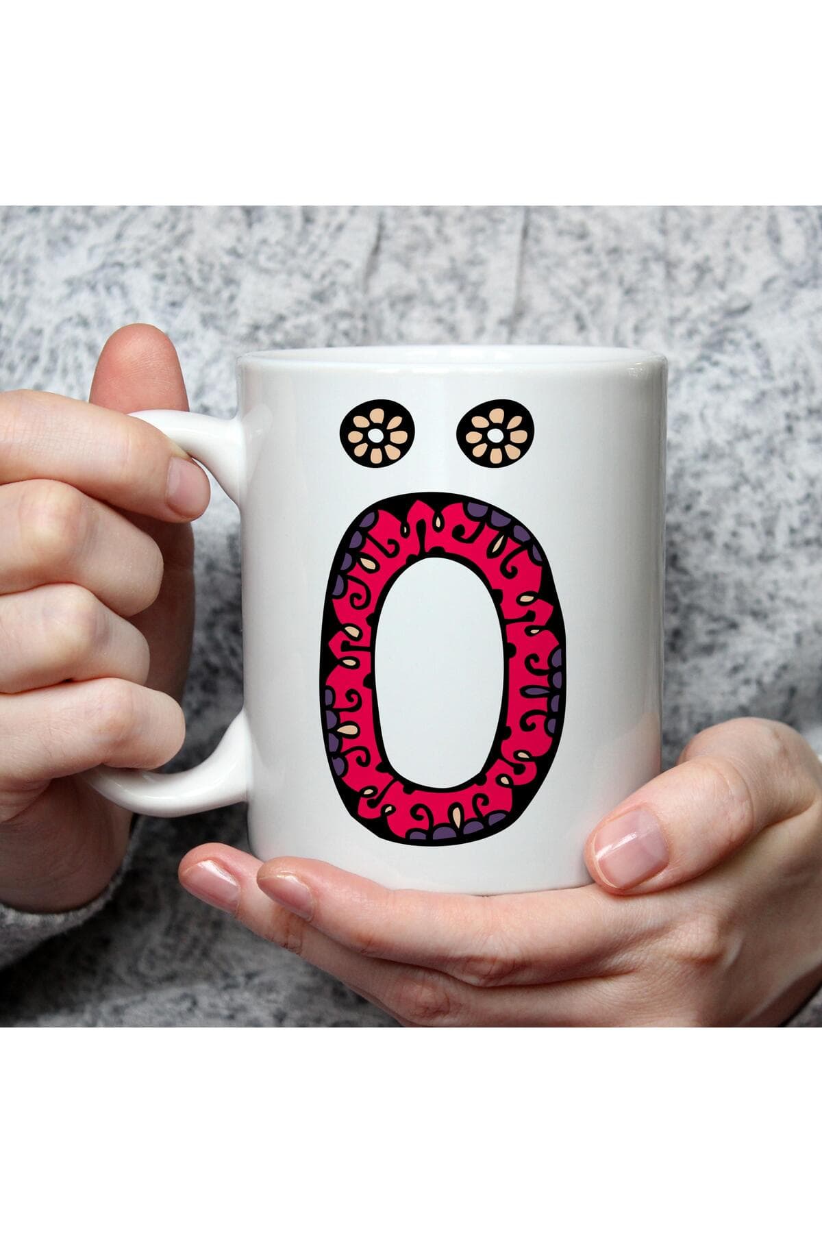 Etnik Ö Harf Baskılı Beyaz Kupa Bardak Fincan Mug