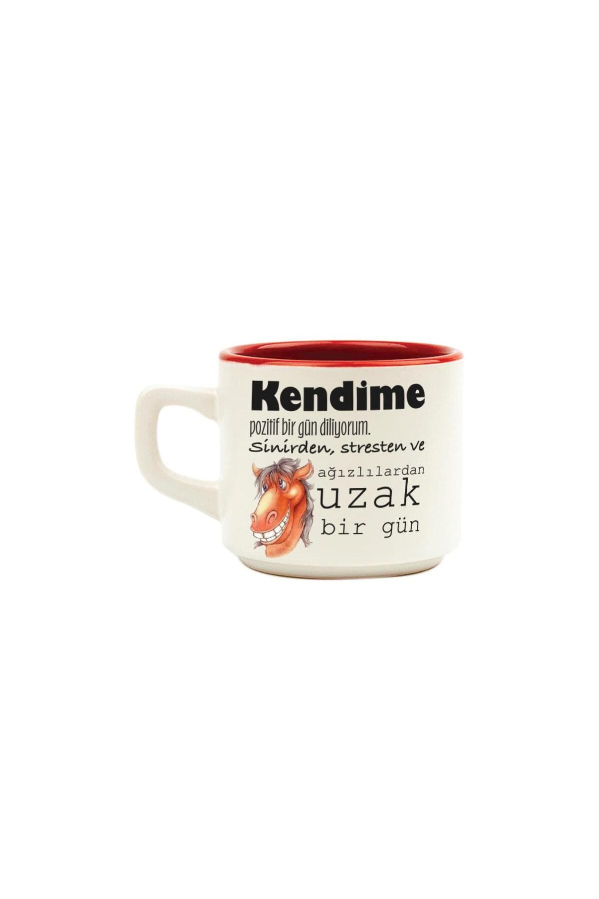 Kendime Pozitif Bir Gün Diliyorum Baskılı Kırmızı İçi Renkli Venüs Kupa Bardak Fincan Mug