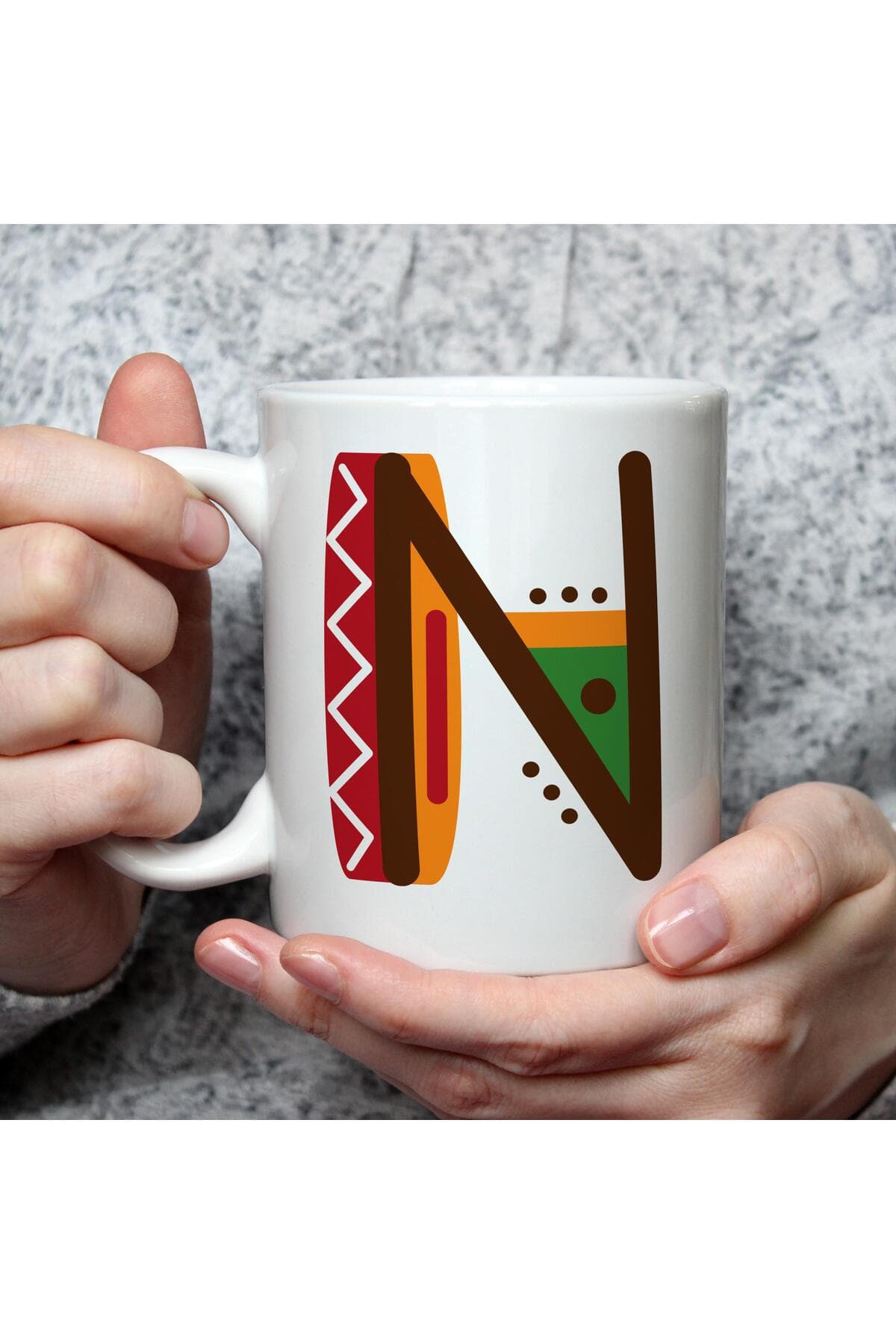 Safari N Harf Baskılı Beyaz Kupa Bardak Fincan Mug
