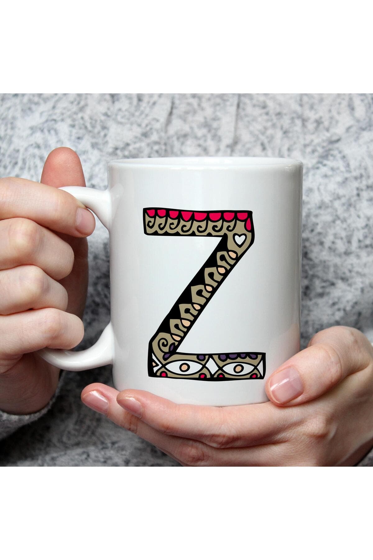 Etnik Z Harf Baskılı Beyaz Kupa Bardak Fincan Mug
