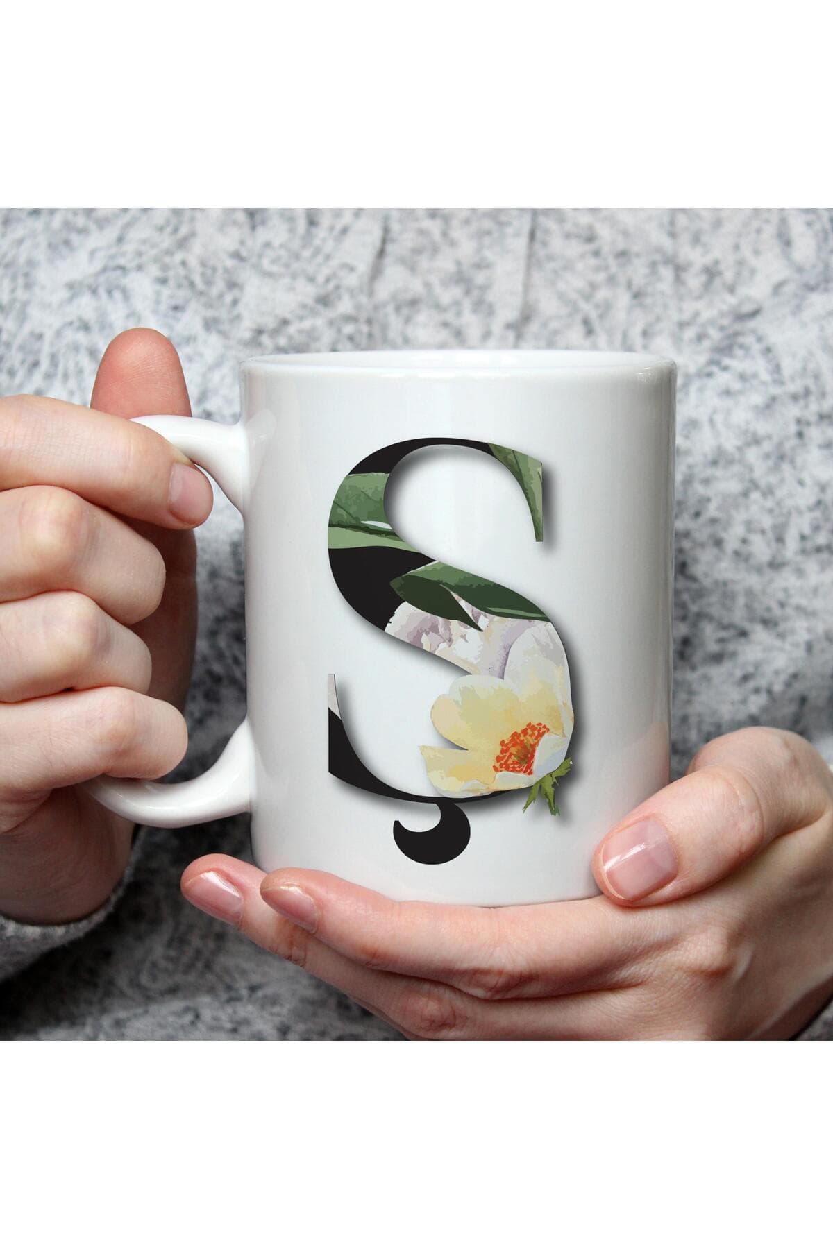 Çiçekli Ş Harf Baskılı Beyaz Kupa Bardak Fincan Mug