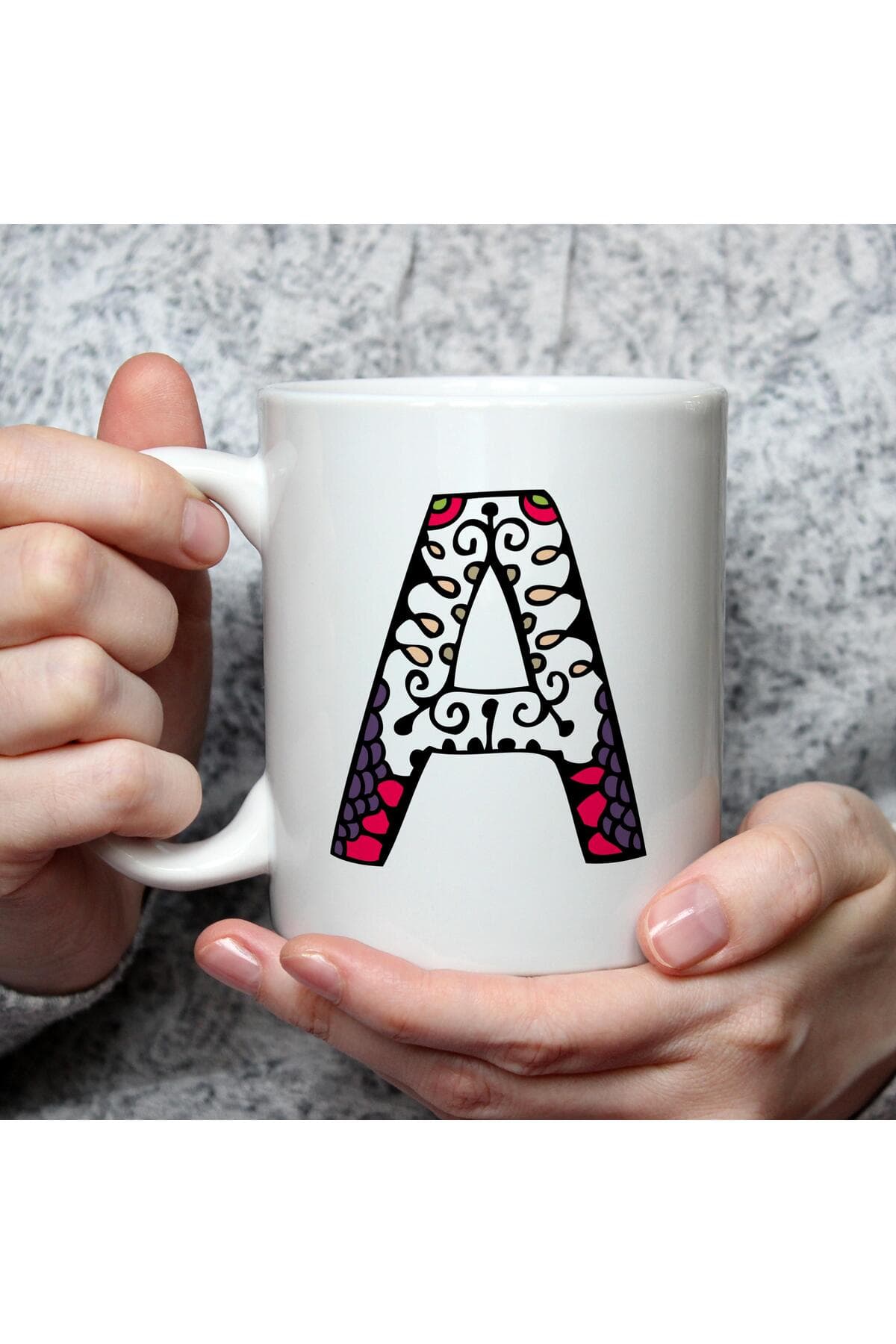 Etnik A Harf Baskılı Beyaz Kupa Bardak Fincan Mug