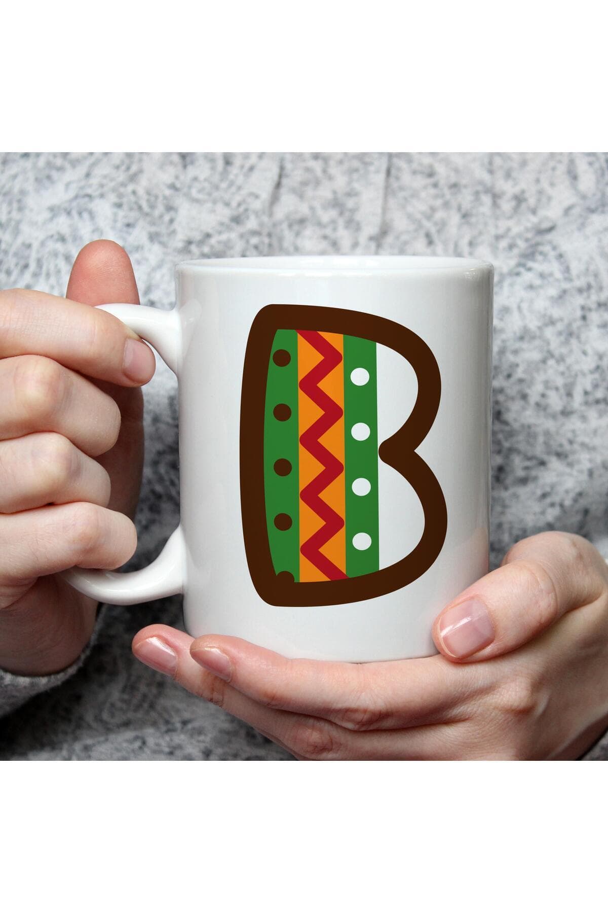 Safari B Harf Baskılı Beyaz Kupa Bardak Fincan Mug