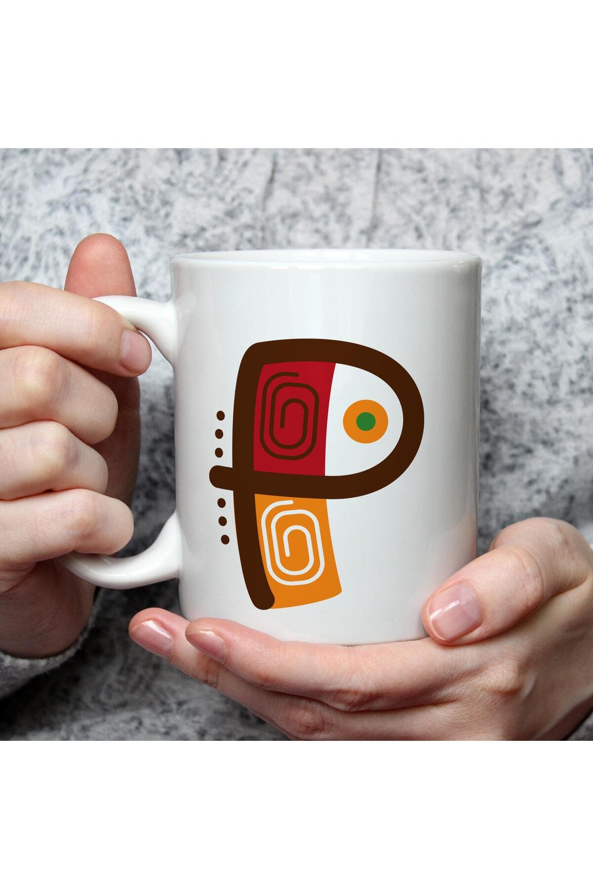 Safari P Harf Baskılı Beyaz Kupa Bardak Fincan Mug