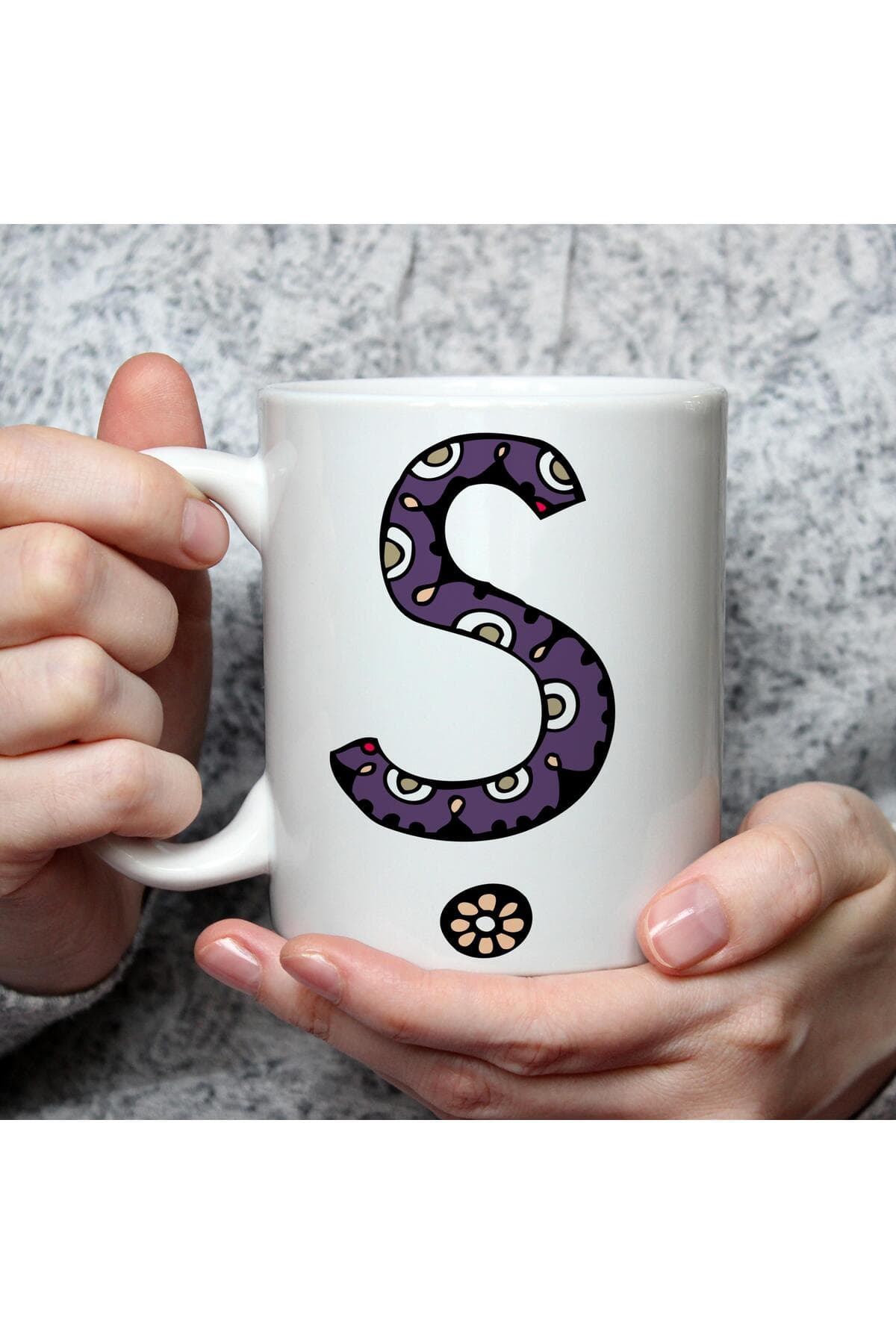 Etnik Ş Harf Baskılı Beyaz Kupa Bardak Fincan Mug