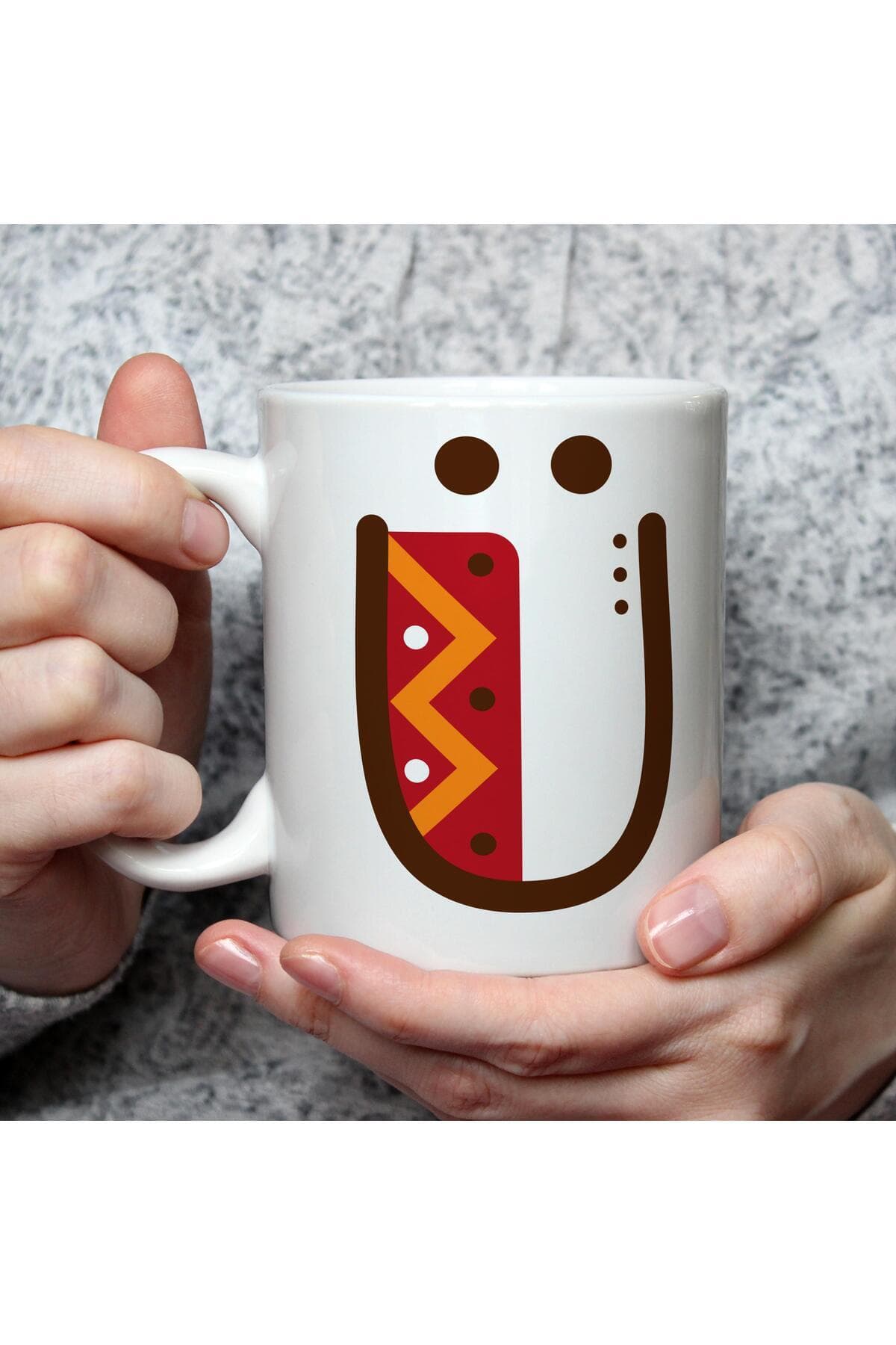 Safari Ü Harf Baskılı Beyaz Kupa Bardak Fincan Mug
