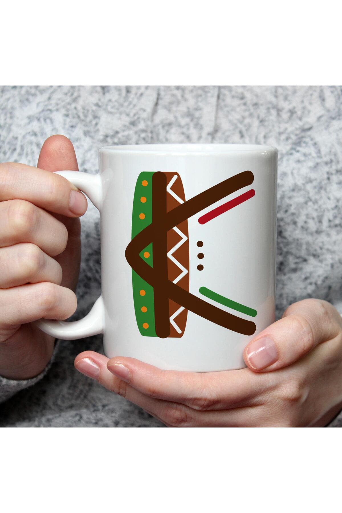 Safari K Harf Baskılı Beyaz Kupa Bardak Fincan Mug