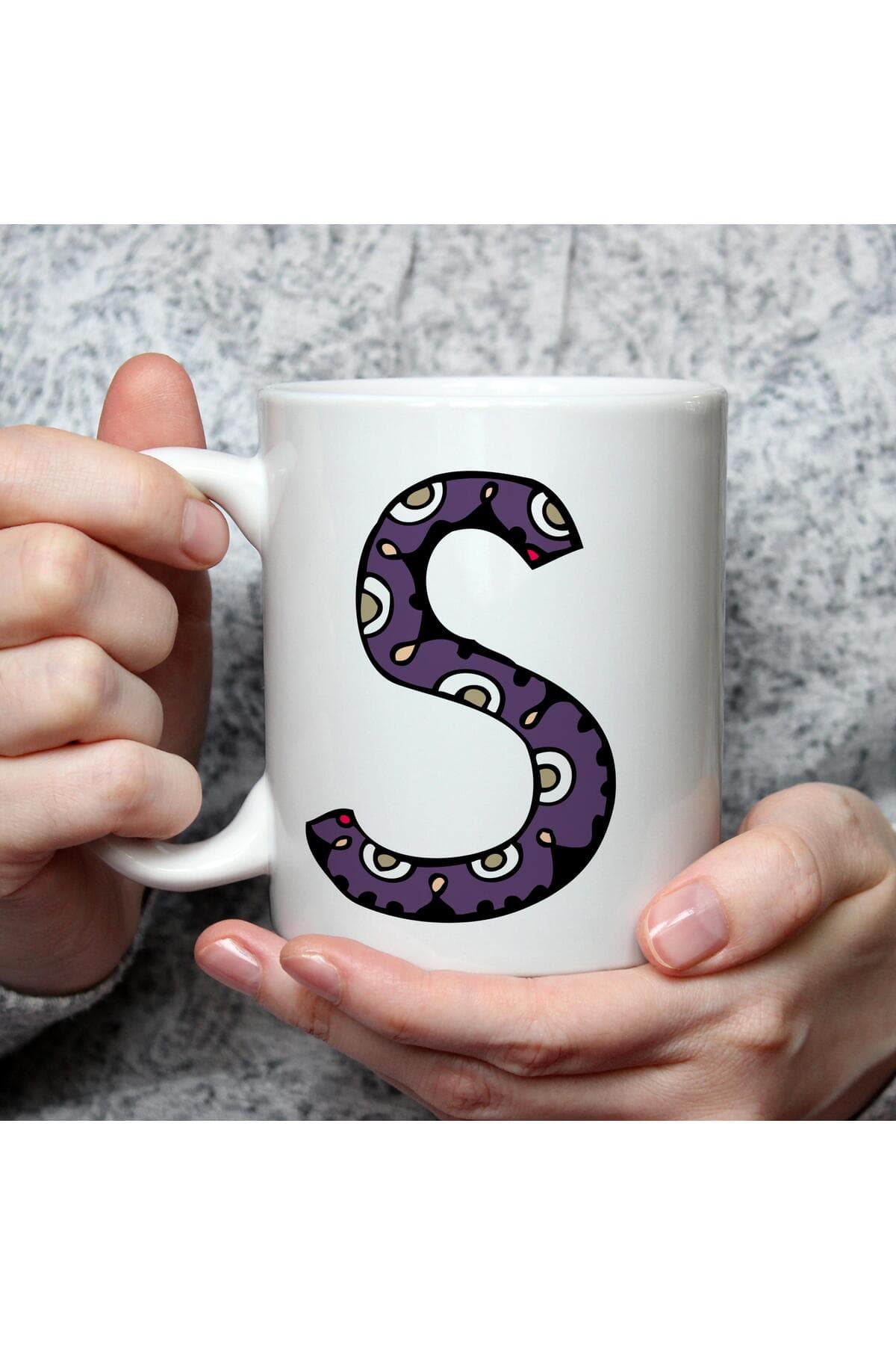 Etnik S Harf Baskılı Beyaz Kupa Bardak Fincan Mug