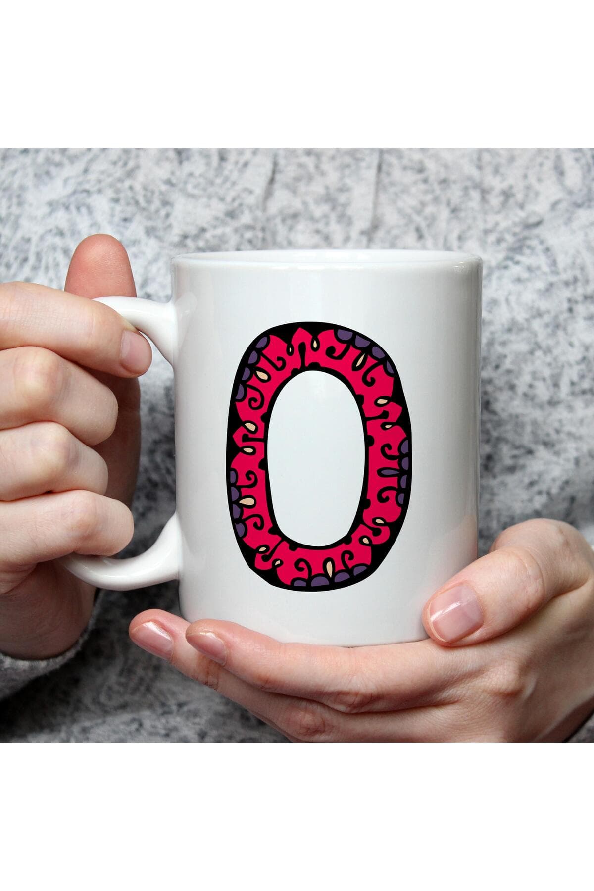 Etnik O Harf Baskılı Beyaz Kupa Bardak Fincan Mug