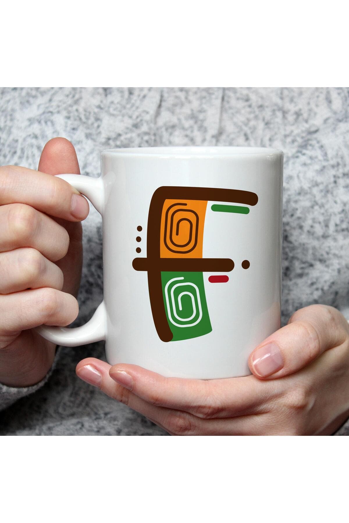 Safari F Harf Baskılı Beyaz Kupa Bardak Fincan Mug