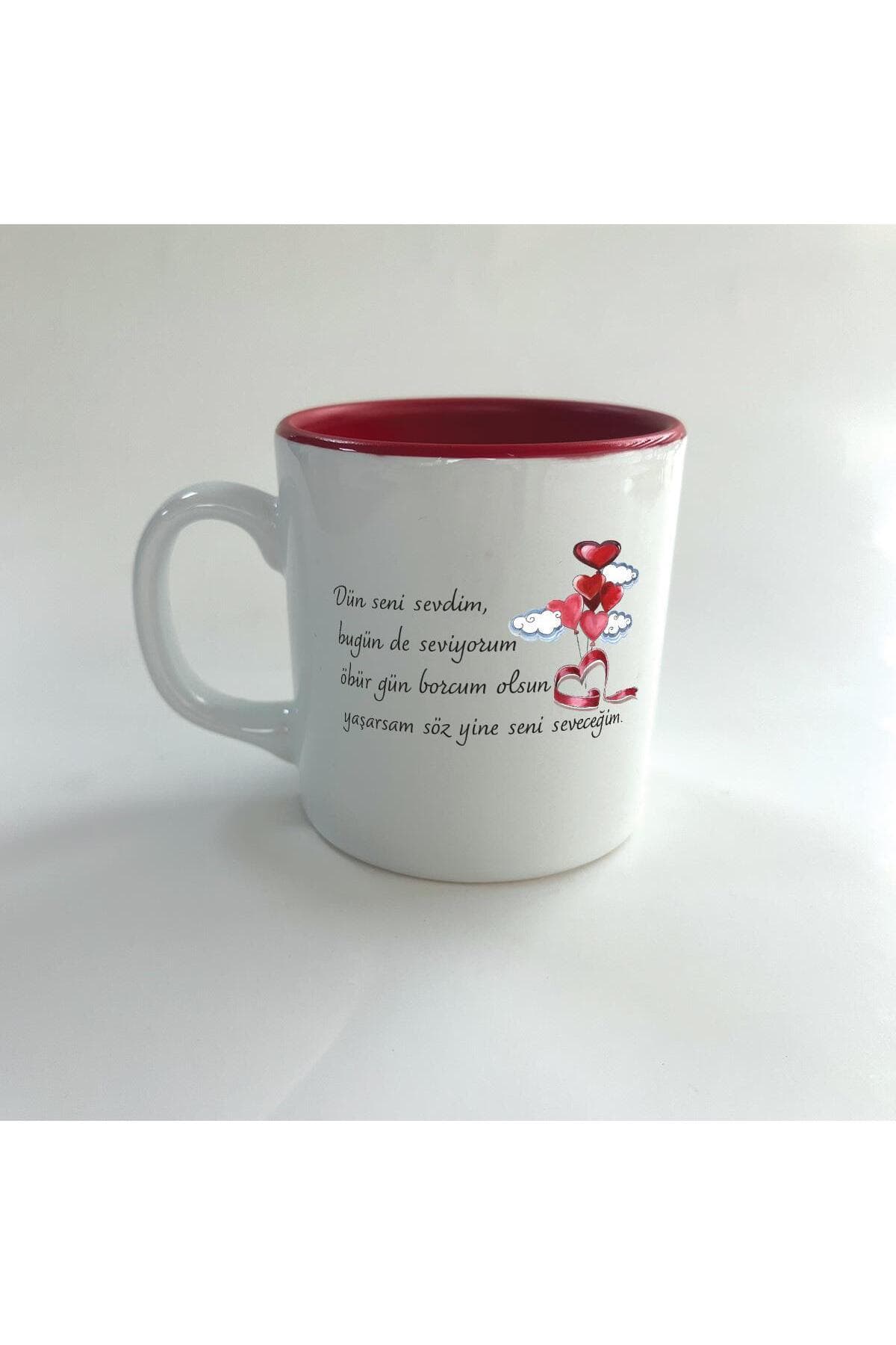 Dün Seni Sevdim Baskılı Kırmızı İçi Renkli Multi Kupa Bardak Fincan Mug
