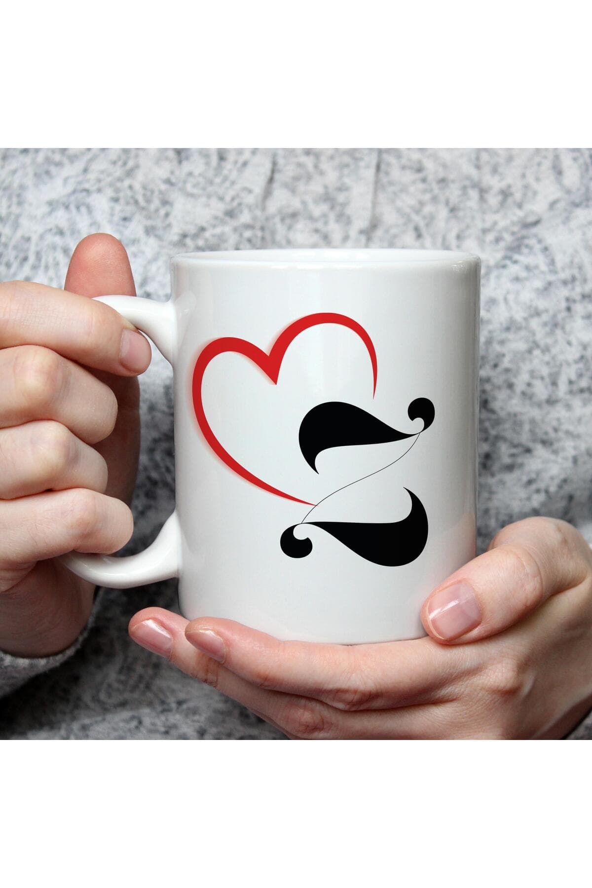 Kalpli Z Harf Baskılı Beyaz Kupa Bardak Fincan Mug
