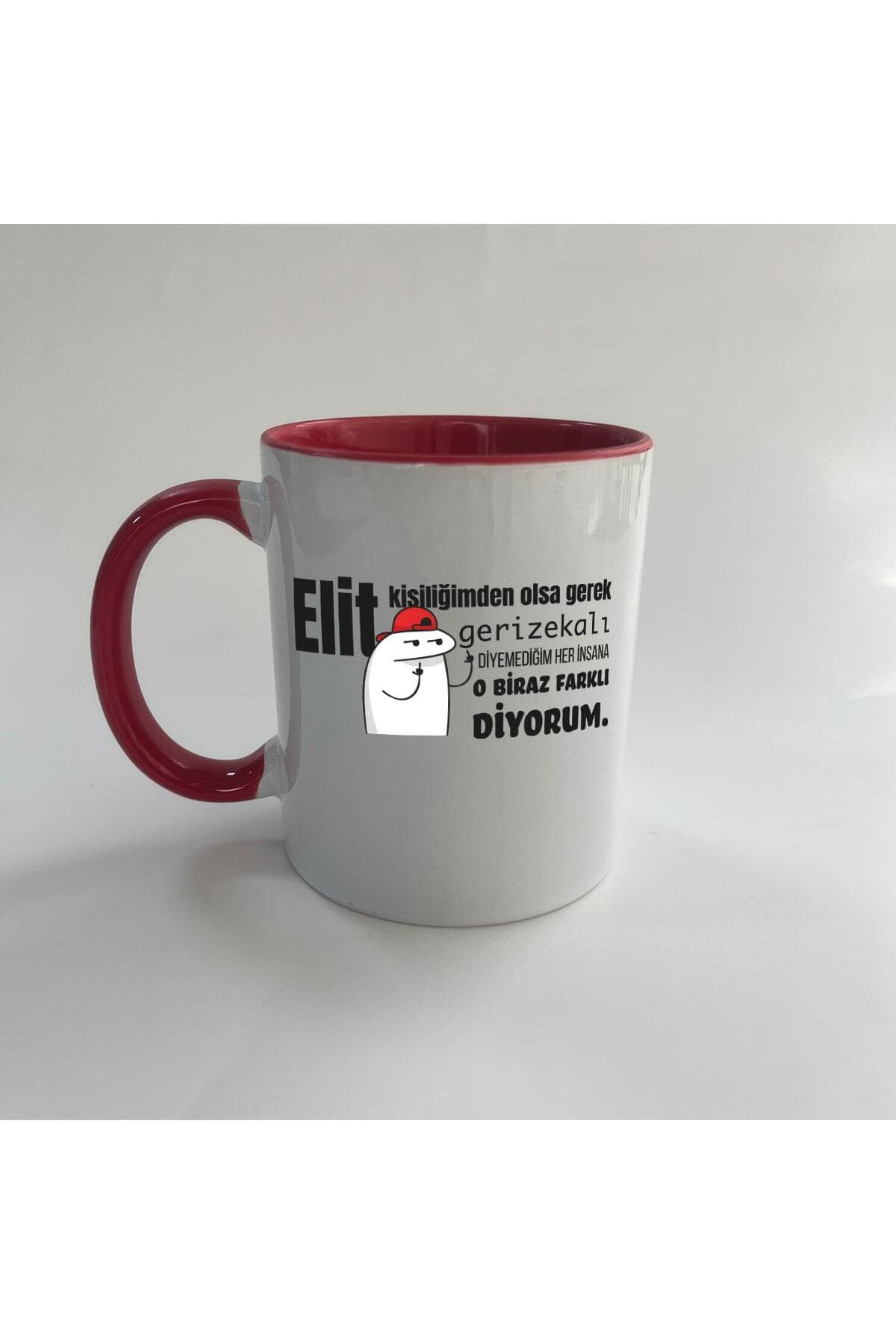 Elit Kişiliğimden Olsa Gerek Baskılı Kırmızı İçi ve Kulbu Renkli Mega Kupa Bardak Fincan Mug