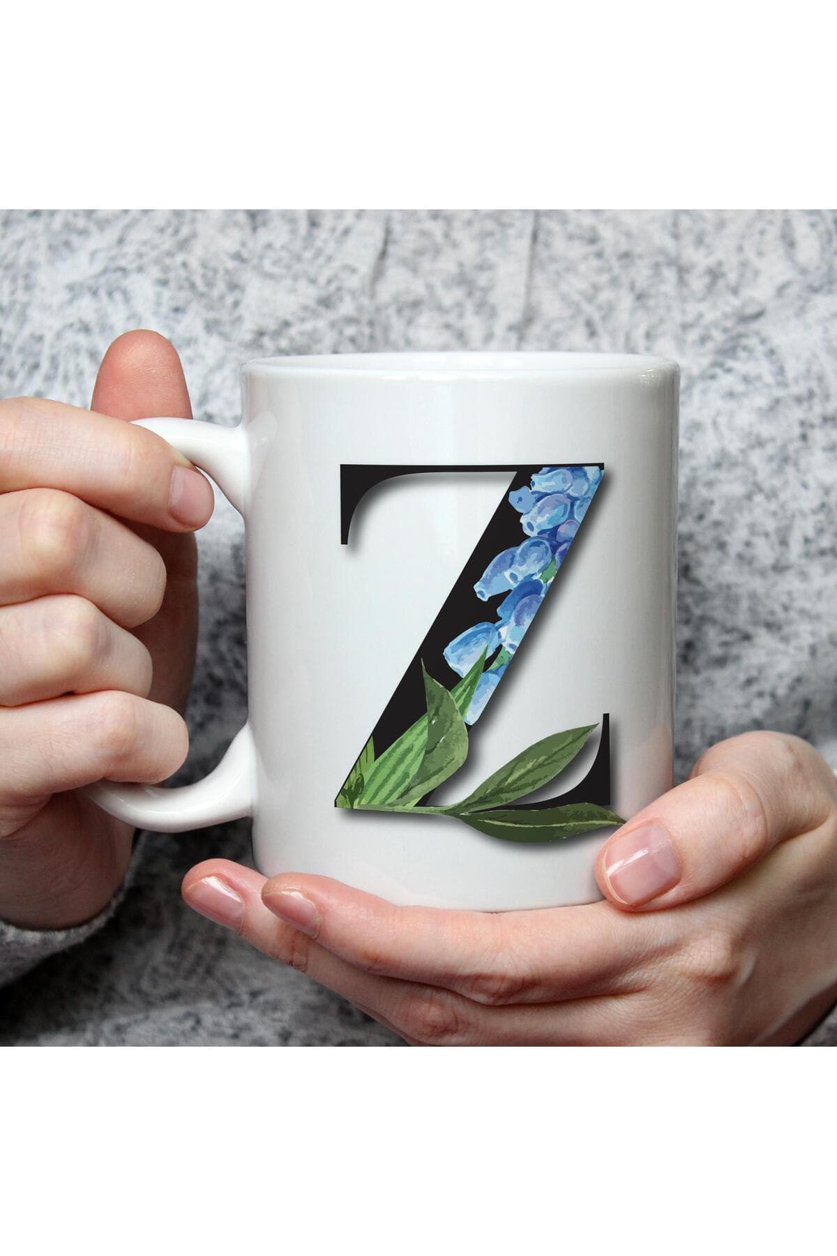 Çiçekli Z Harf Baskılı Beyaz Kupa Bardak Fincan Mug