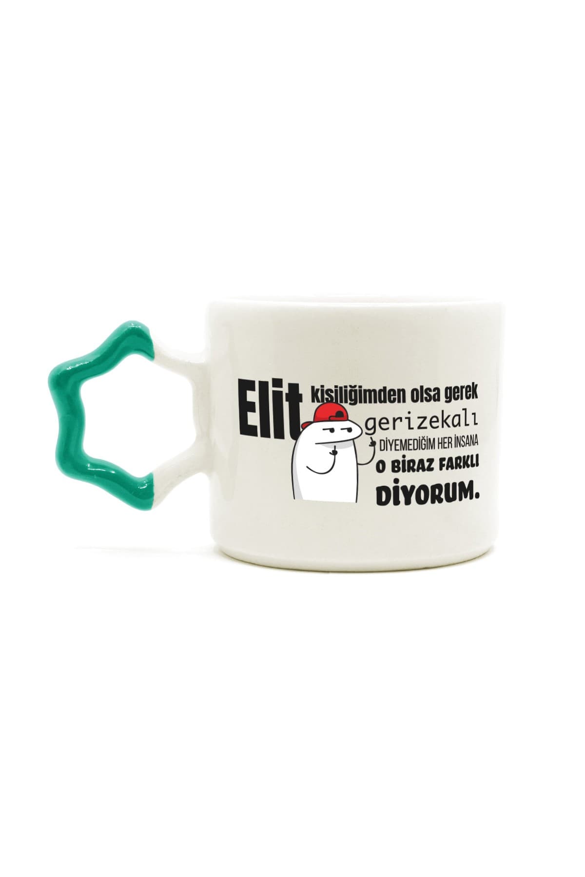 Elit Kişiliğimden Olsa Gerek Baskılı Yeşil Kulplu Yıldız Kupa Bardak Fincan Mug