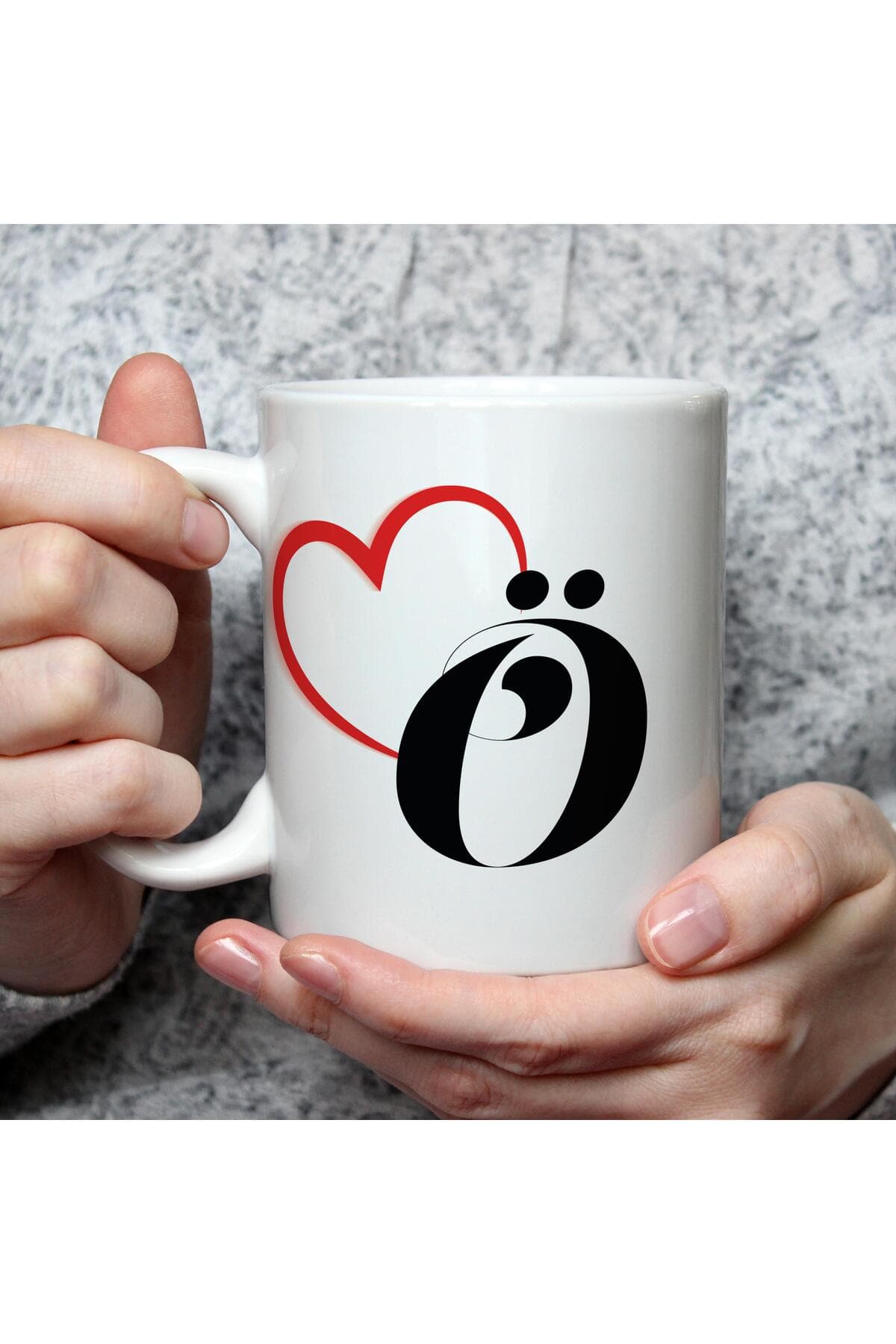 Kalpli Ö Harf Baskılı Beyaz Kupa Bardak Fincan Mug
