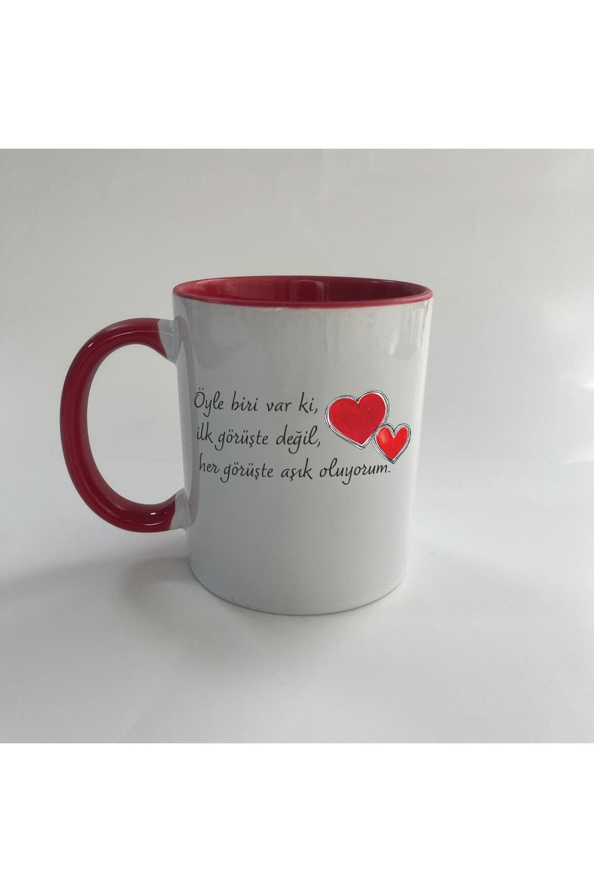 Öyle Biri Var Ki Baskılı Kırmızı İçi ve Kulbu Renkli Mega Kupa Bardak Fincan Mug