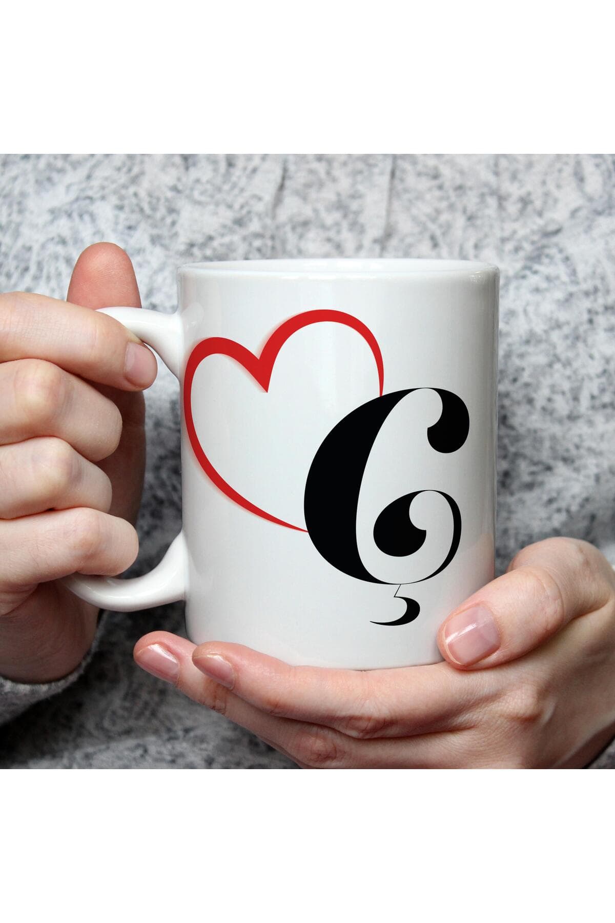 Kalpli Ç Harf Baskılı Beyaz Kupa Bardak Fincan Mug