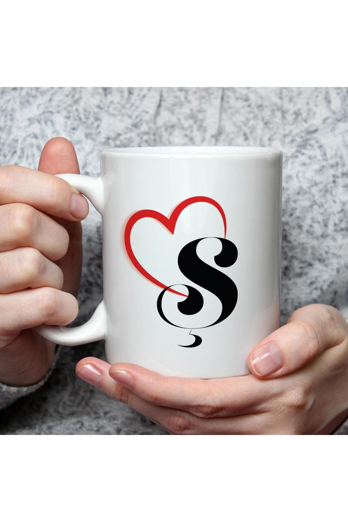Kalpli Ş Harf Baskılı Beyaz Kupa Bardak Fincan Mug