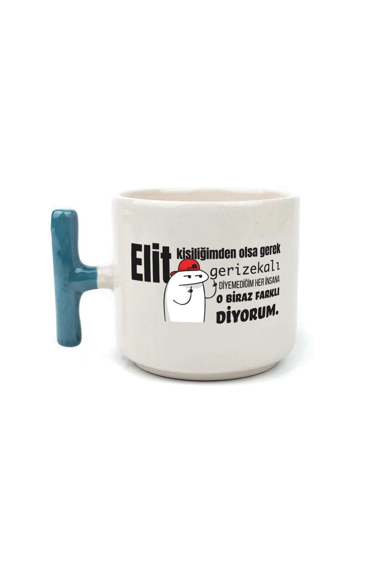 Elit Kişiliğimden Olsa Gerek Baskılı Mavi Kulplu Boncuk Kupa Bardak Fincan Mug