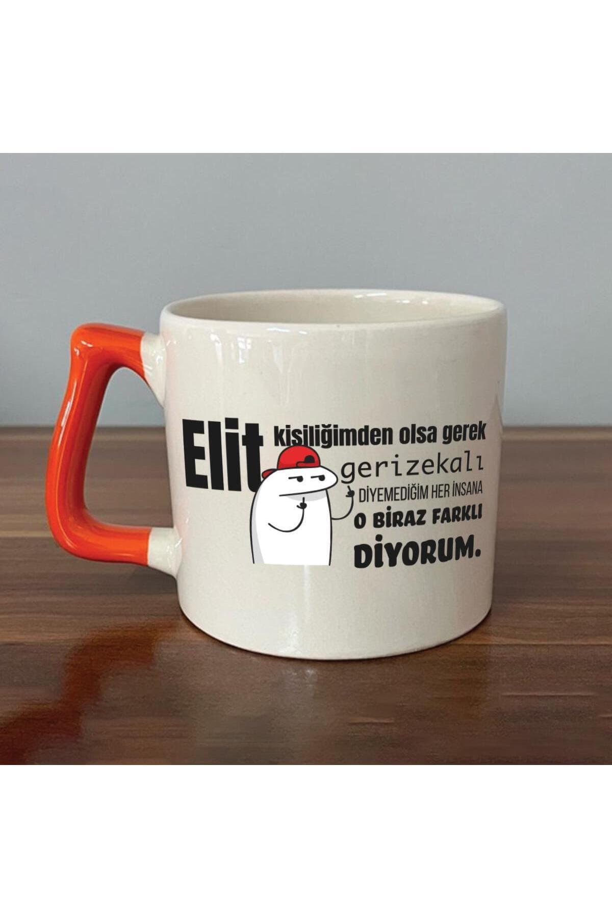 Elit Kişiliğimden Olsa Gerek Baskılı Turuncu Kulplu Prime Kupa Bardak Fincan Mug