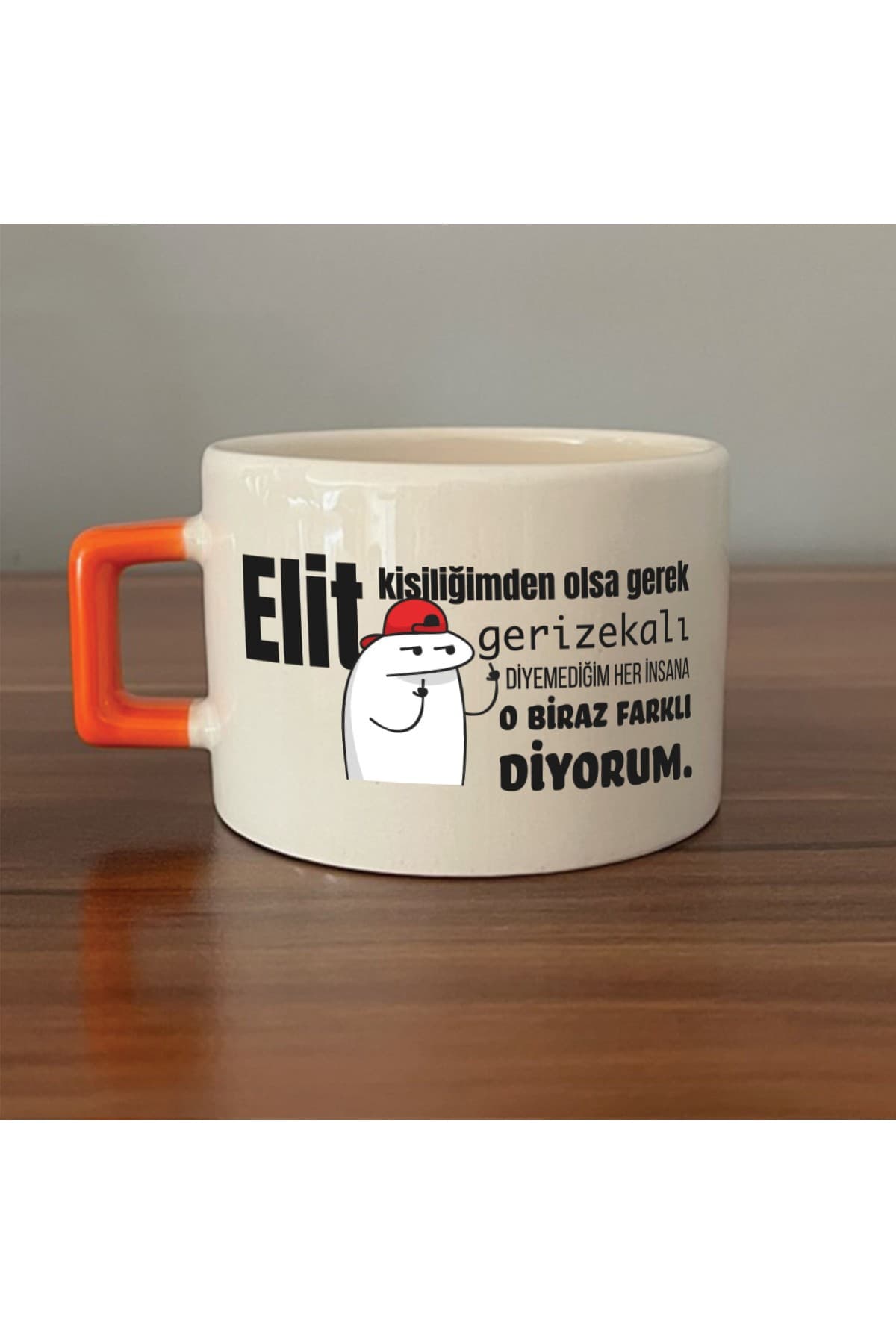 Elit Kişiliğimden Olsa Gerek Baskılı Turuncu Kulplu Kare Kupa Bardak Fincan Mug